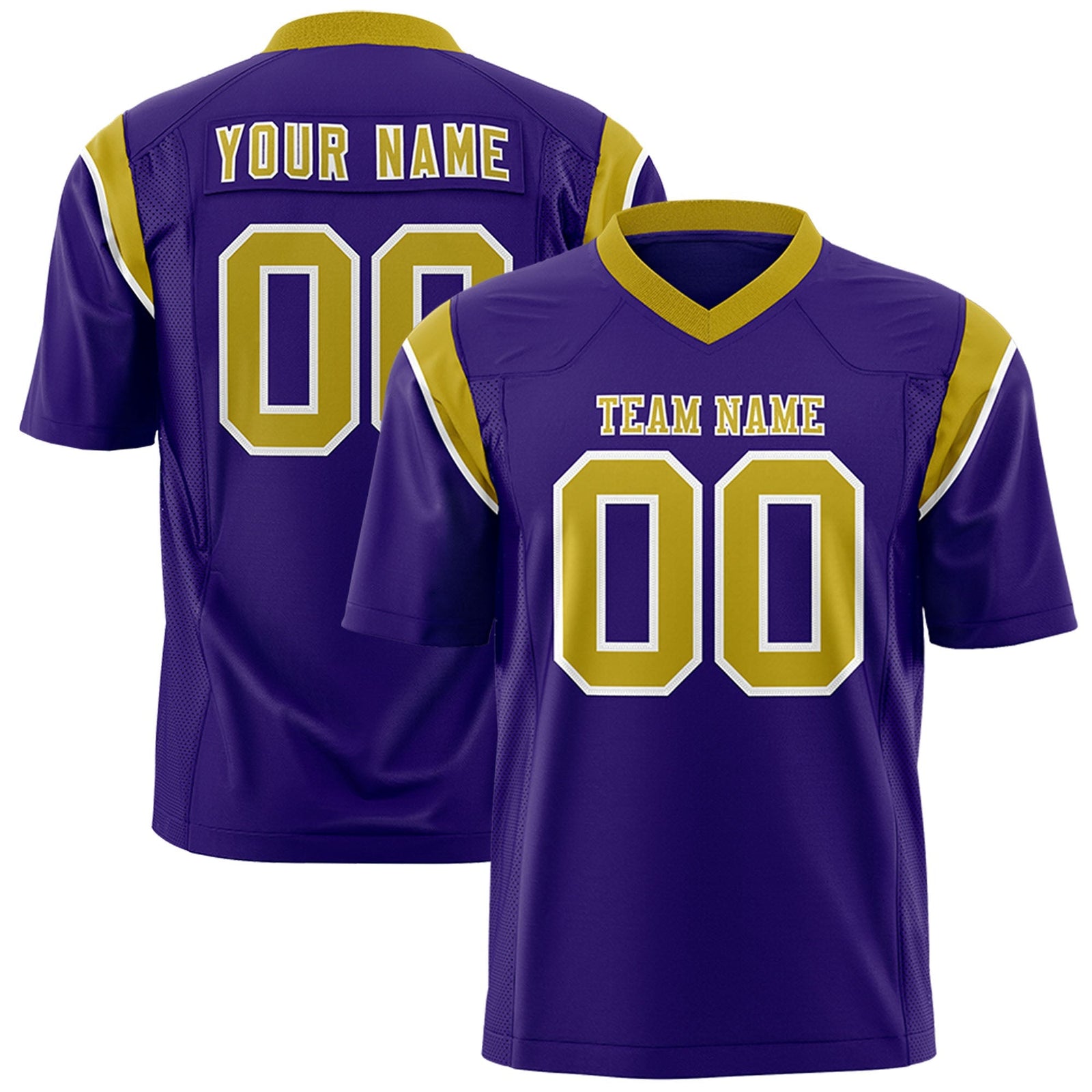 Custom Purple Old Gold Personalized Shoulder Cut Two-Tone Flag Football Jersey