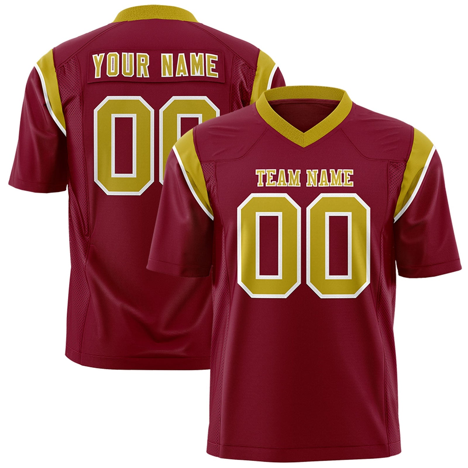 Custom Cardinal Old Gold Personalized Shoulder Cut Two-Tone Flag Football Jersey