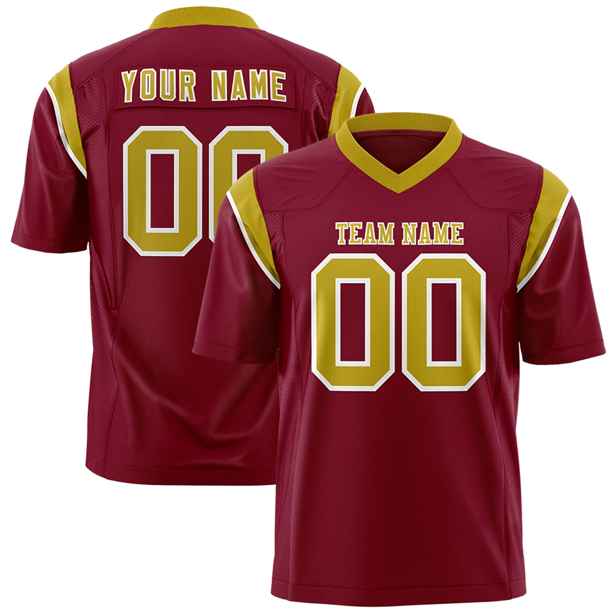 Custom Cardinal Old Gold Personalized Shoulder Cut Two-Tone Flag Football Jersey