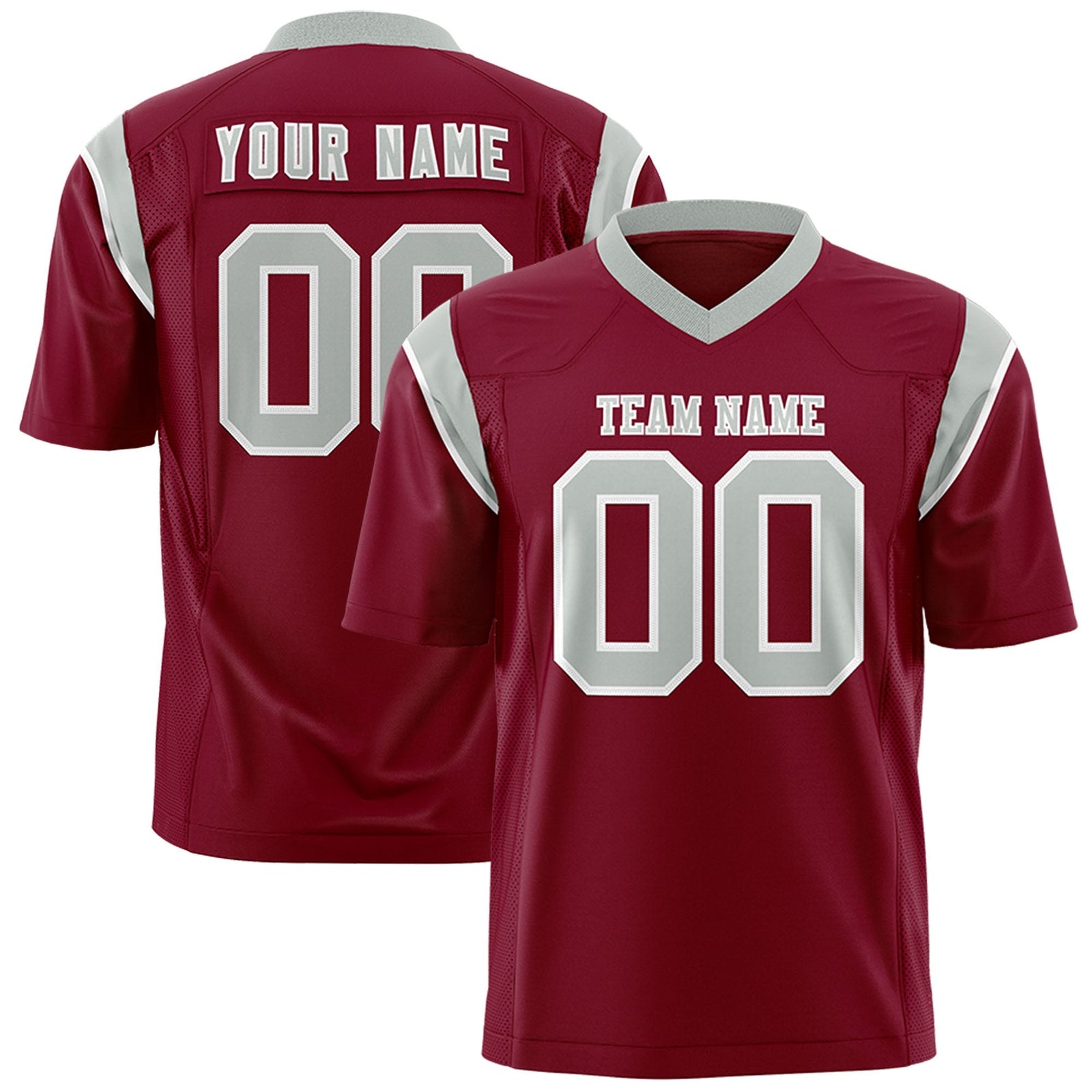 Custom Cardinal Gray Personalized Shoulder Cut Two-Tone Flag Football Jersey