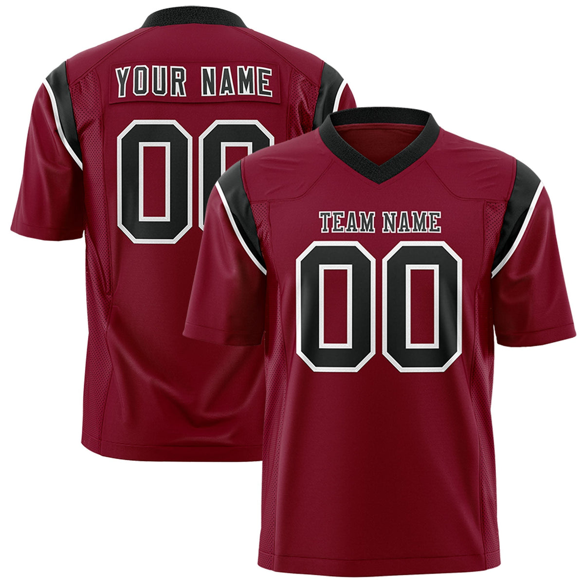Custom Cardinal Black Personalized Shoulder Cut Two-Tone Flag Football Jersey