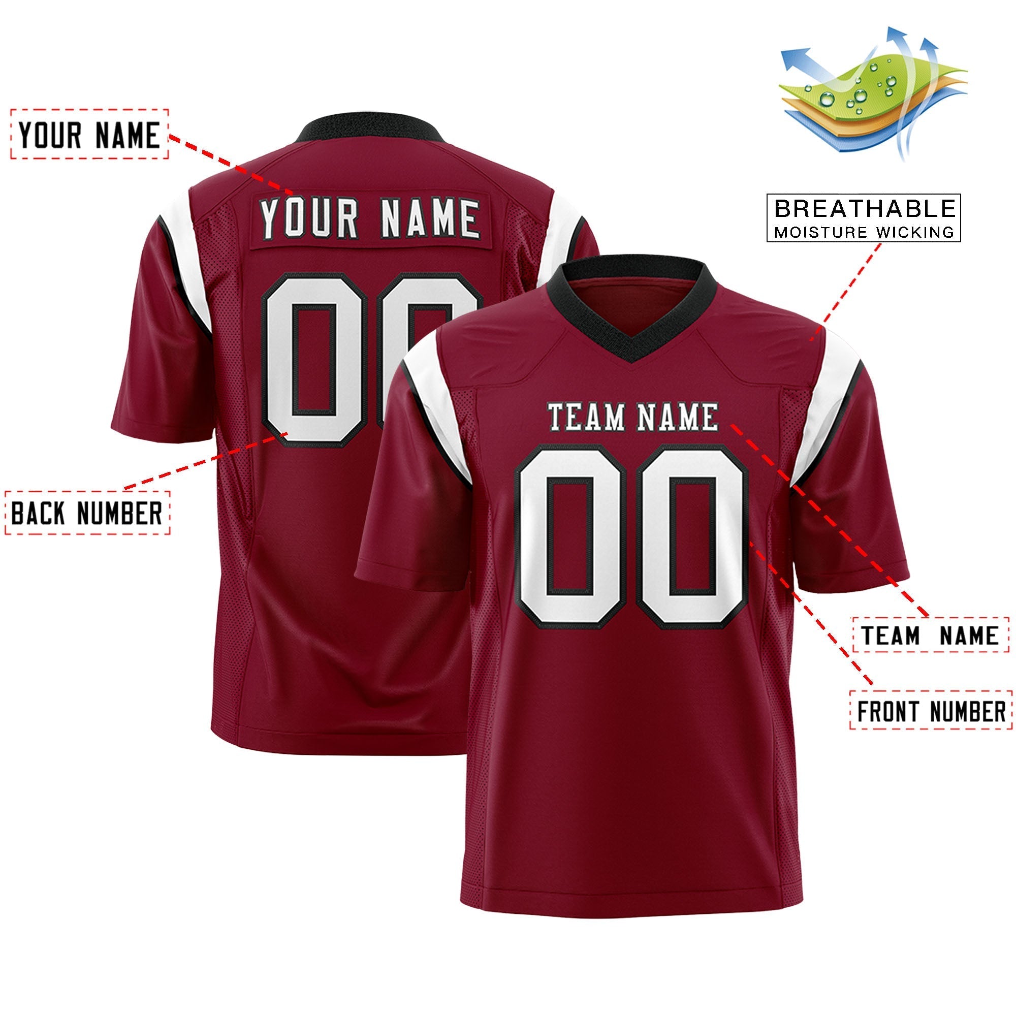 Custom Cardinal White Personalized Shoulder Cut Two-Tone Flag Football Jersey