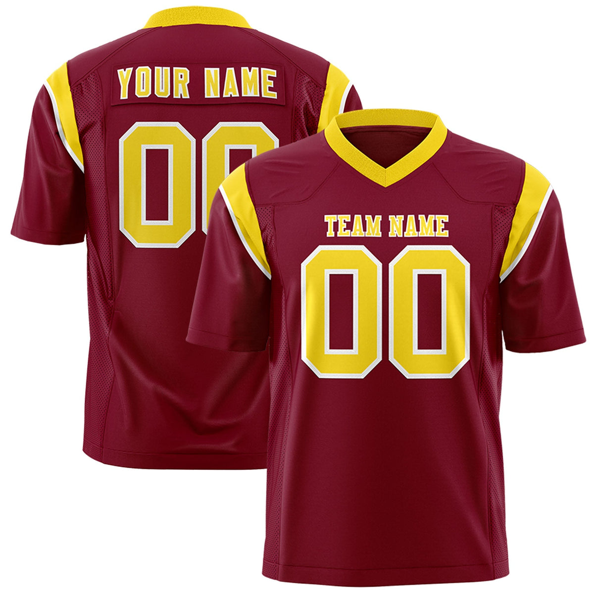 Custom Cardinal Gold Personalized Shoulder Cut Two-Tone Flag Football Jersey