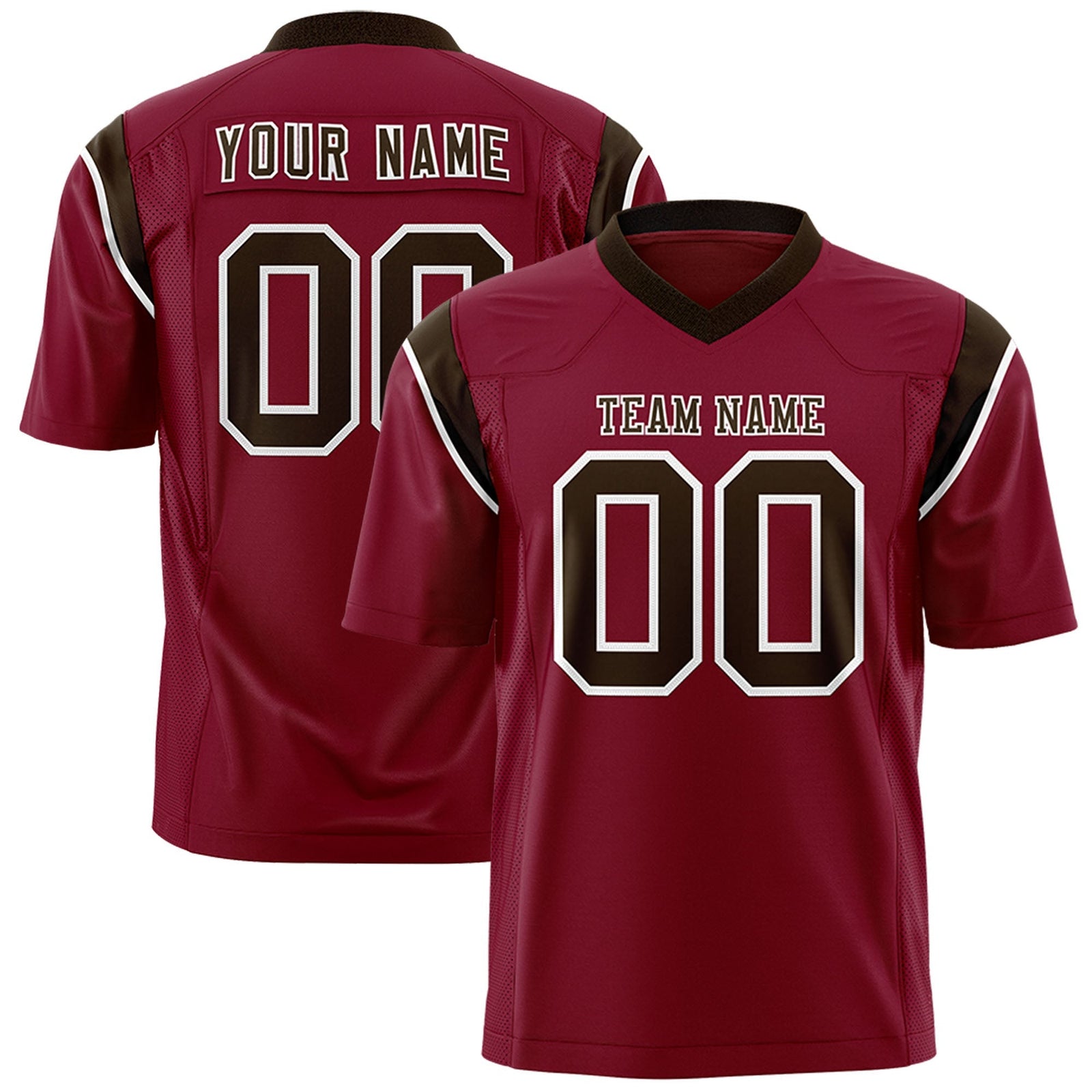 Custom Cardinal Brown Personalized Shoulder Cut Two-Tone Flag Football Jersey