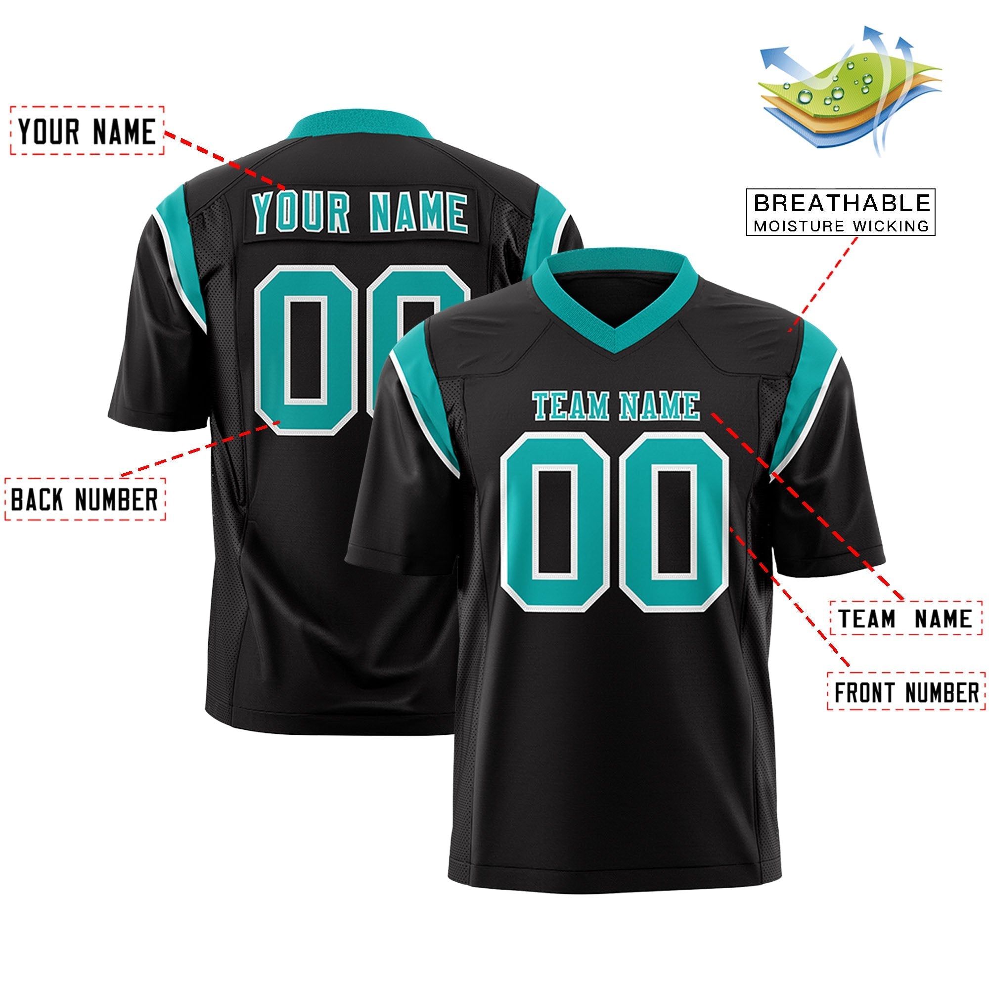 Custom Black Bright Green Personalized Shoulder Cut Two-Tone Flag Football Jersey