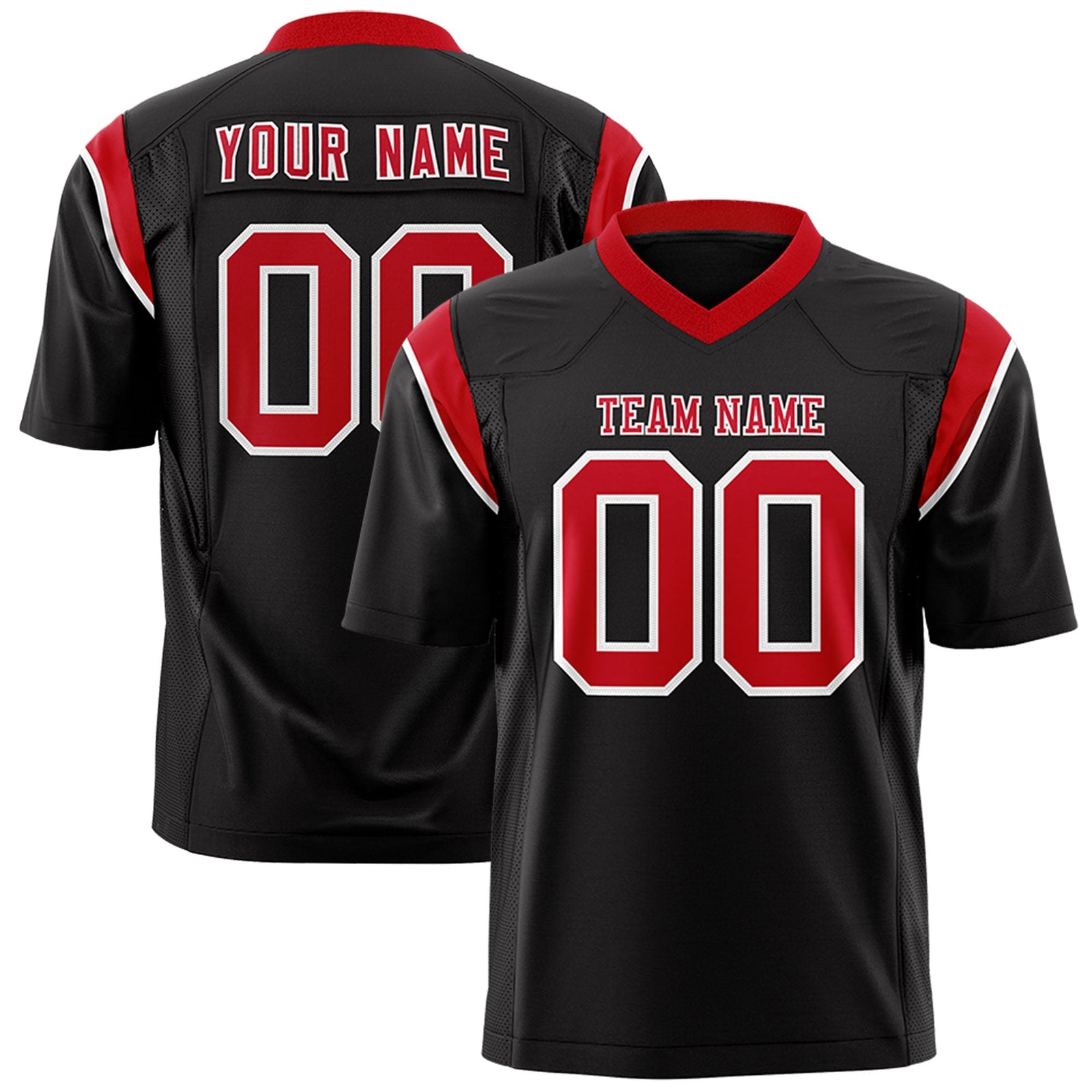 Custom Black Red Personalized Shoulder Cut Two-Tone Flag Football Jersey