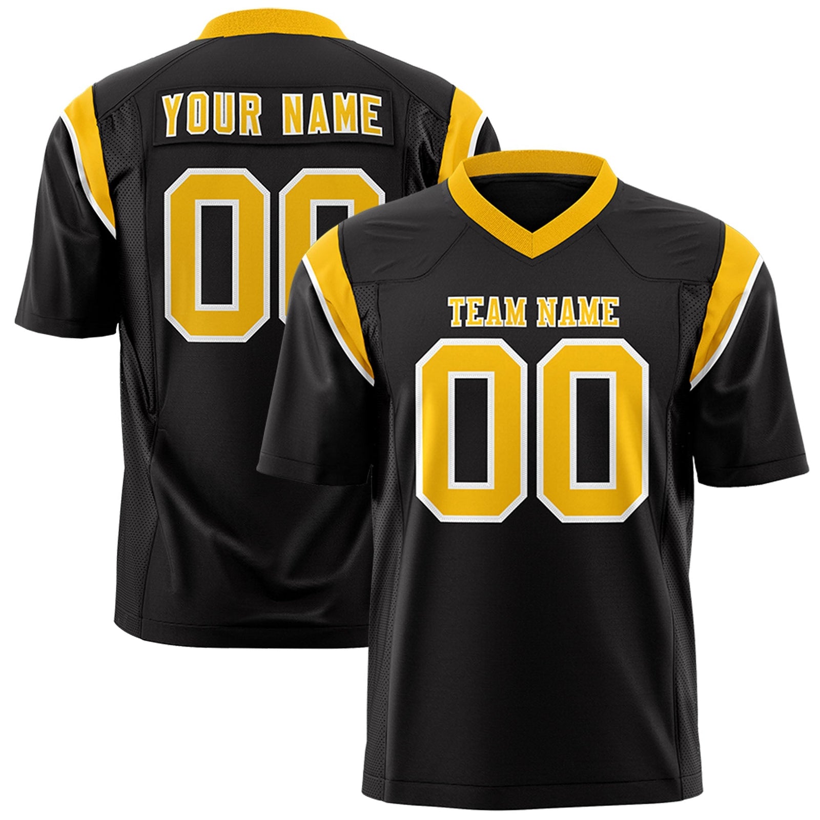 Custom Black Yellow Personalized Shoulder Cut Two-Tone Flag Football Jersey