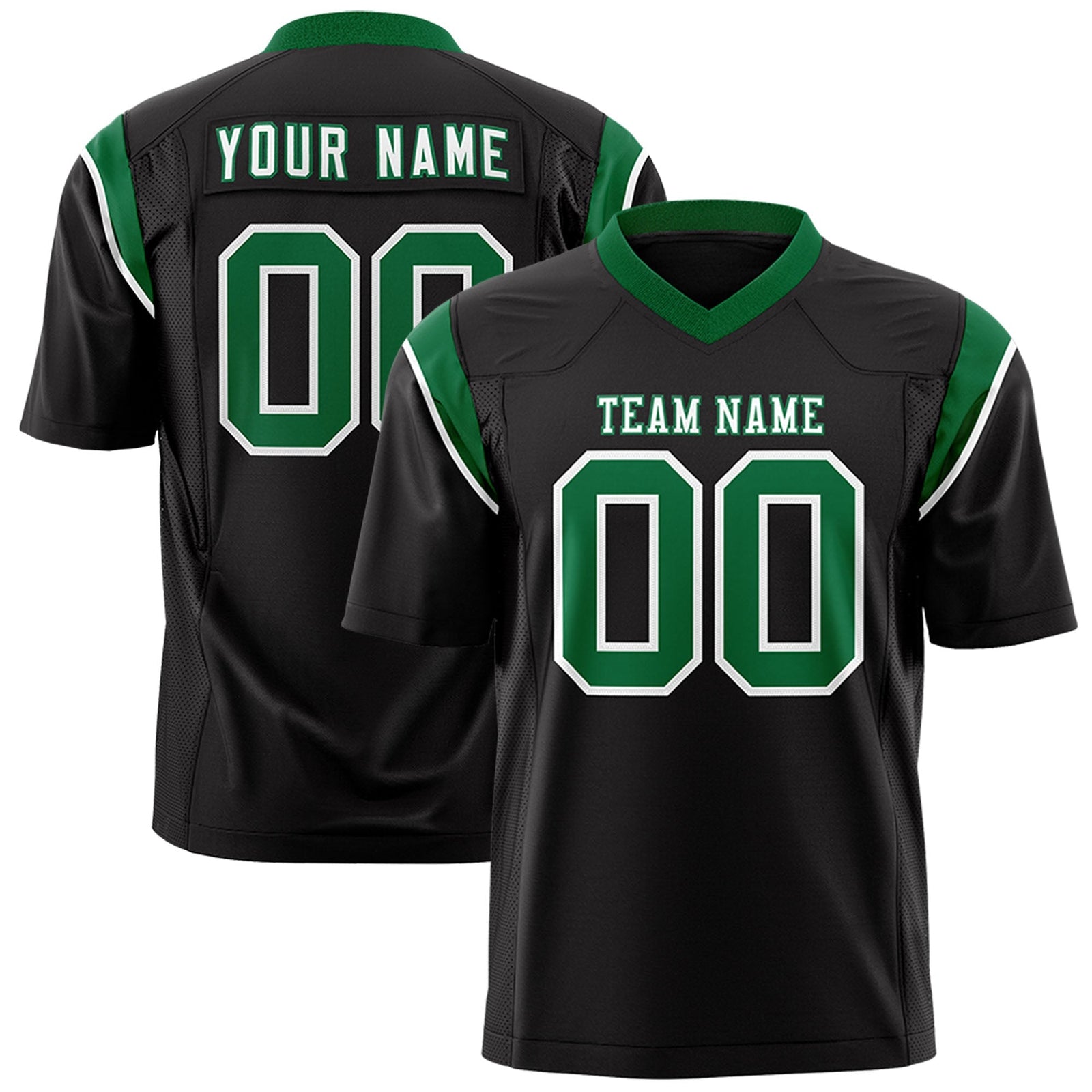 Custom Black Kelly Green Personalized Shoulder Cut Two-Tone Flag Football Jersey