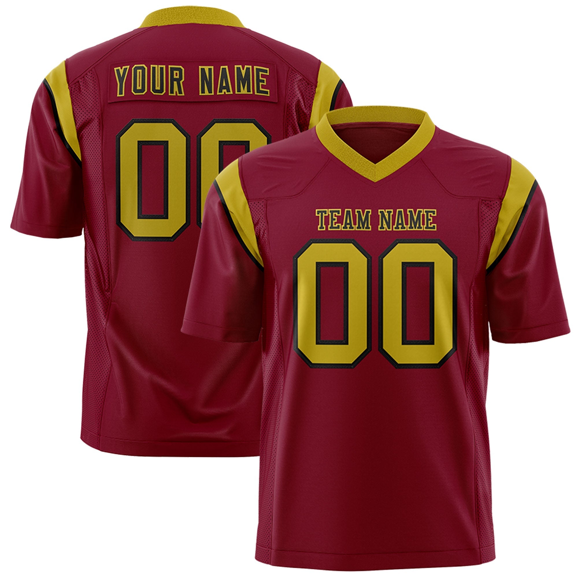 Custom Cardinal Old Gold Personalized Shoulder Cut Two-Tone Flag Football Jersey