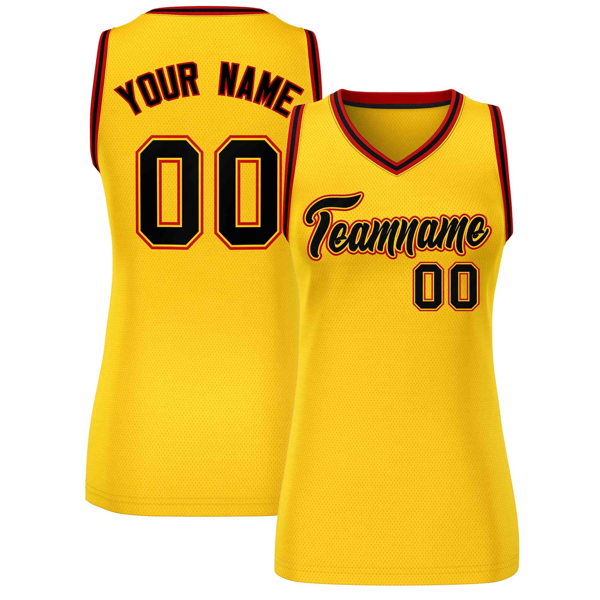 Custom Yellow Black-Red Classic Tops Mesh Basketball Jersey for Women
