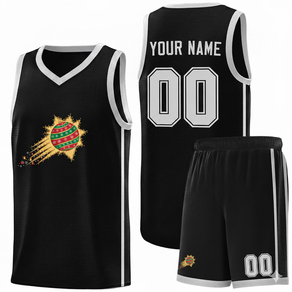 Custom Christmas Phoenix Black White Side Two Bars Sports Uniform Basketball Jersey