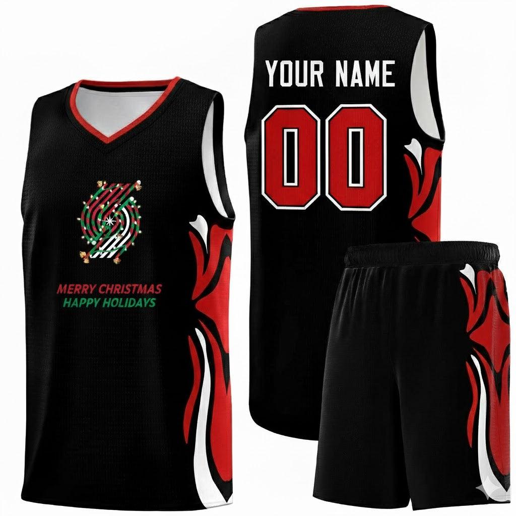 Custom Christmas Portland Black Red-White Sports Uniform Basketball Jersey