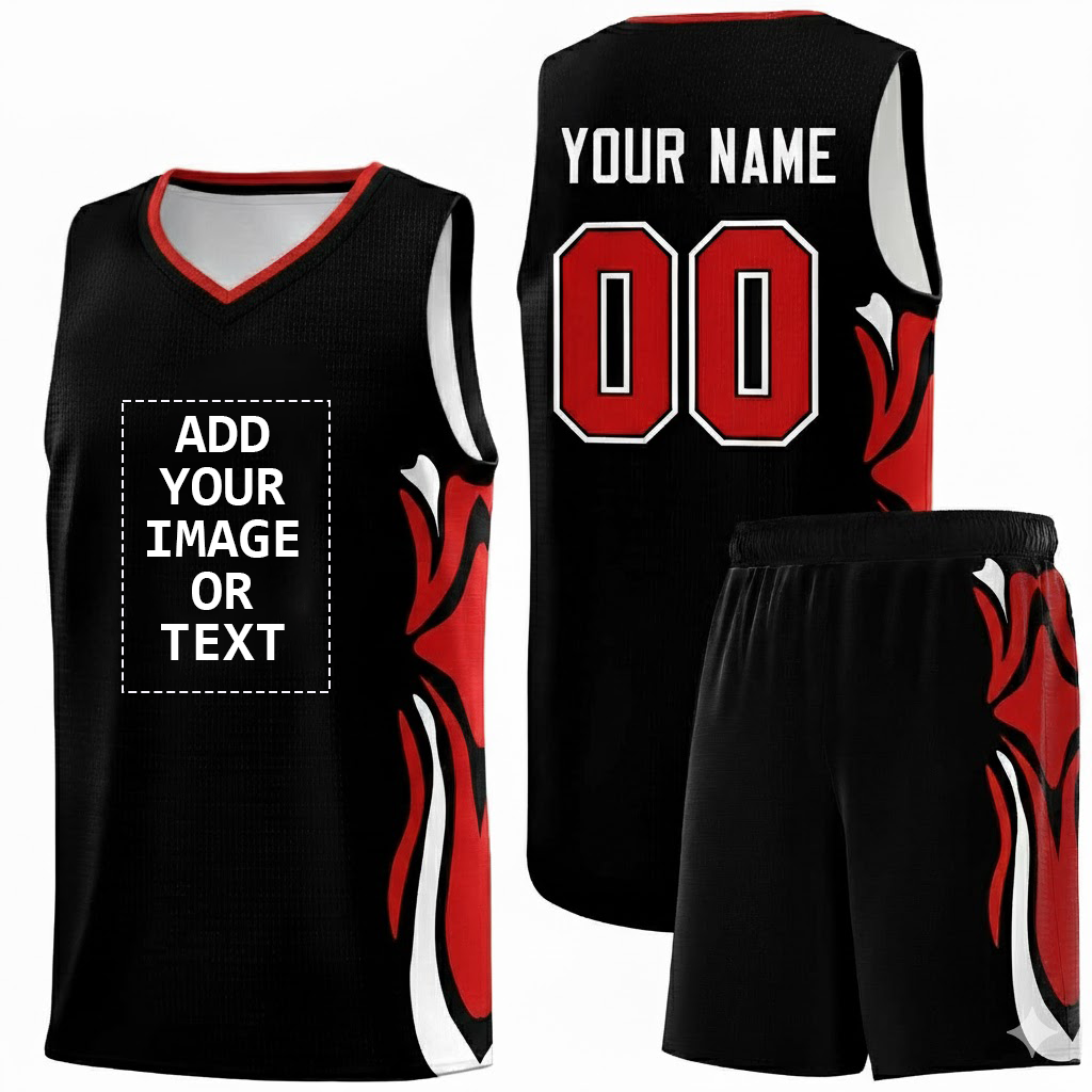Custom Logo/Text Black Red-White Sports Uniform Basketball Jersey