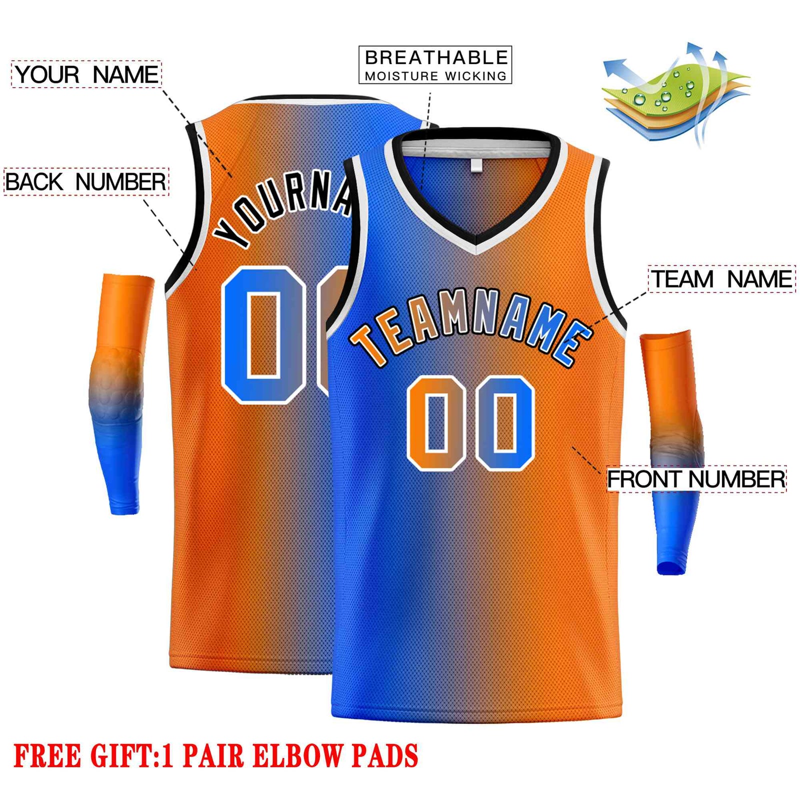 Custom Royal Orange-Black Gradient Fashion Tops Basketball Jersey