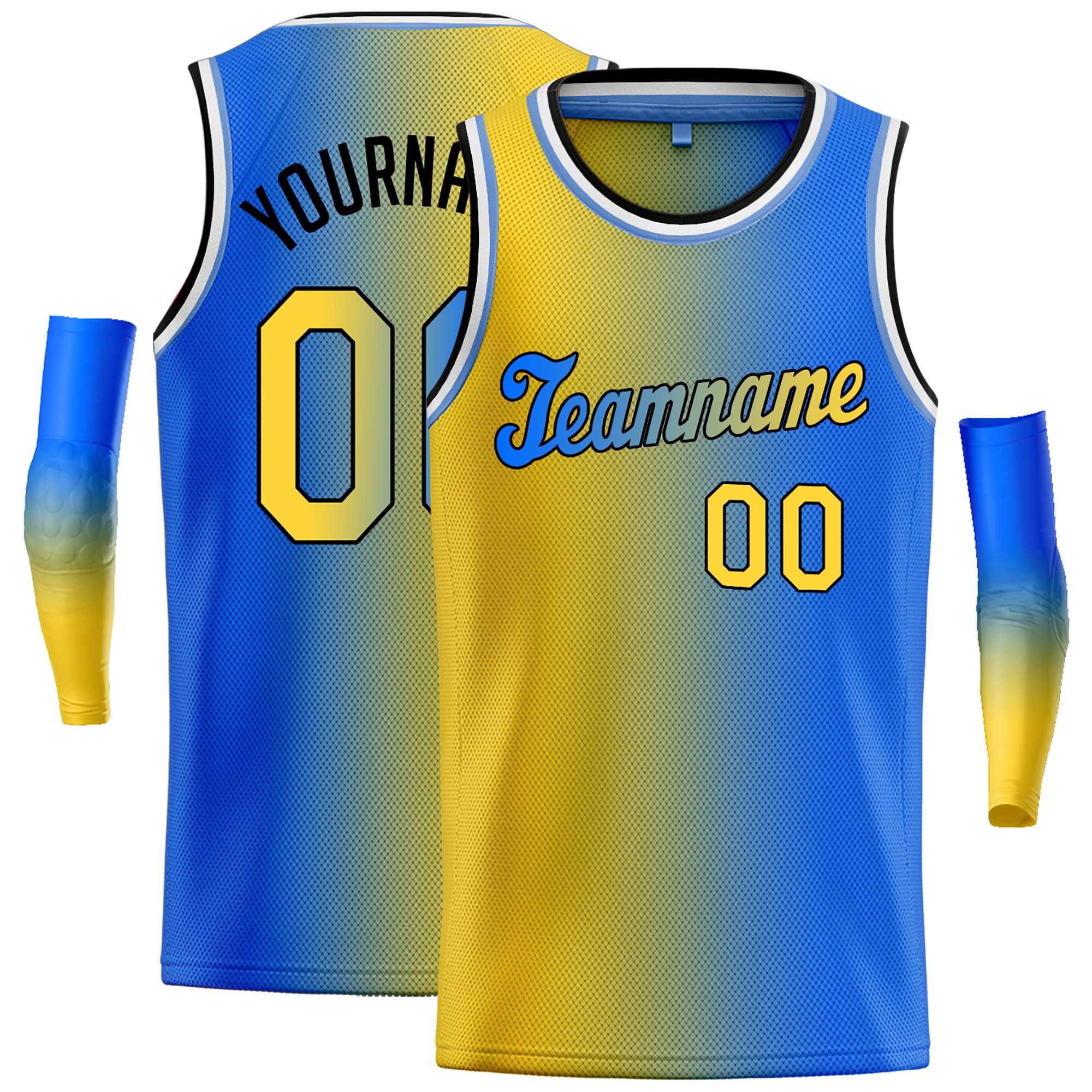 Custom Yellow Blue Black-Blue Gradient Fashion Tops Tilted Basketball Jersey