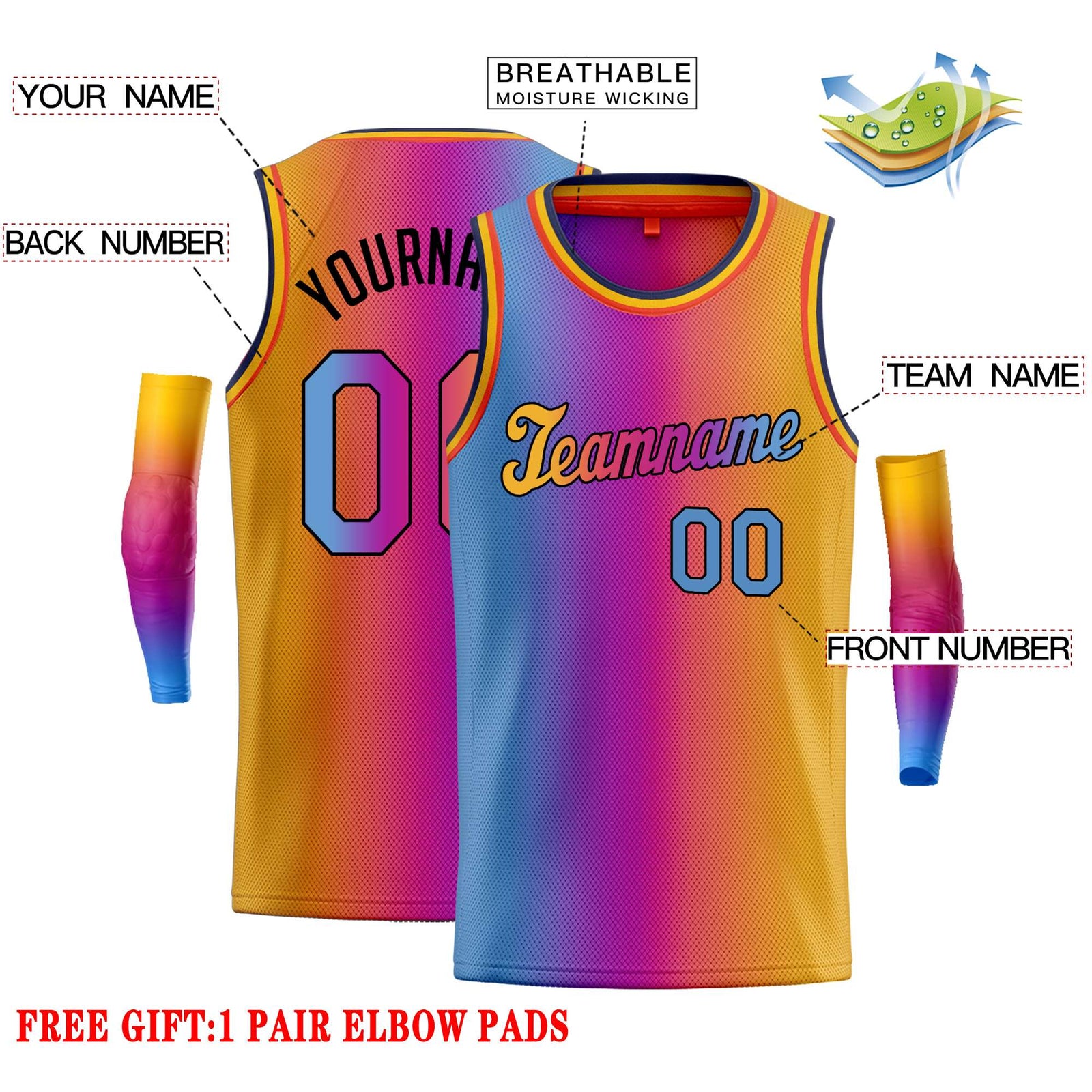 Custom Light Blue Purple Black-Orange Gradient Fashion Tops Tilted Basketball Jersey