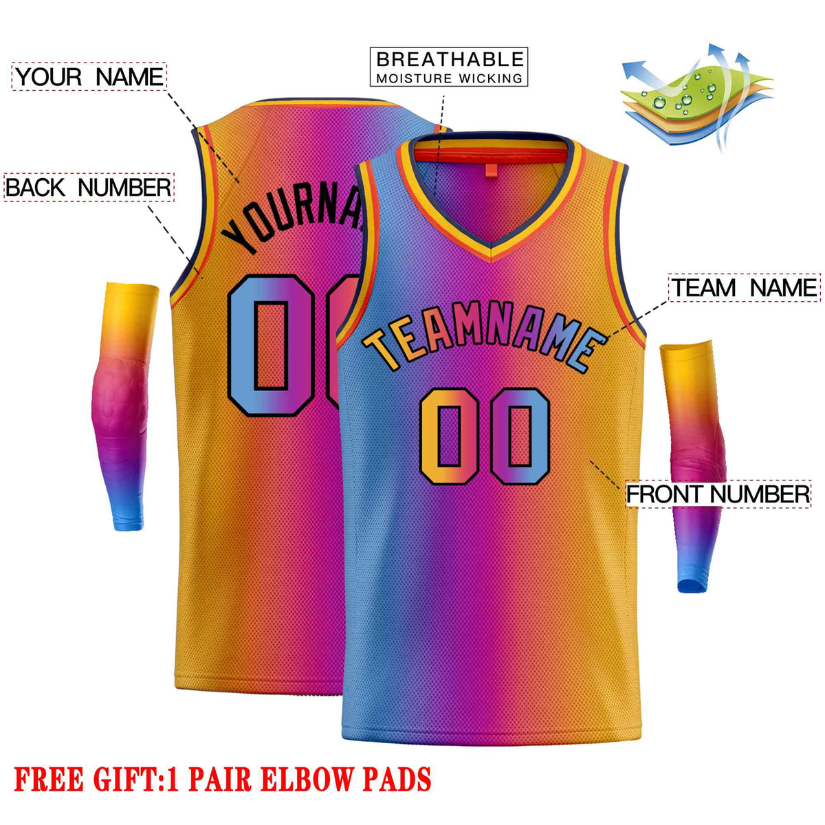 Custom Blue Orange-Black Gradient Fashion Tops Basketball Jersey