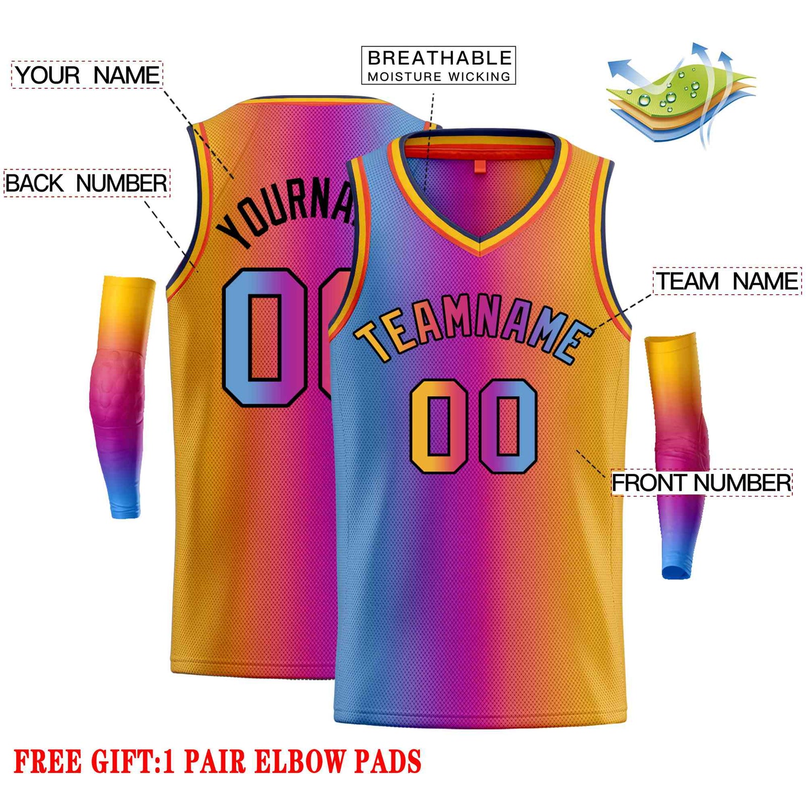 Custom Blue Orange-Black Gradient Fashion Tops Basketball Jersey