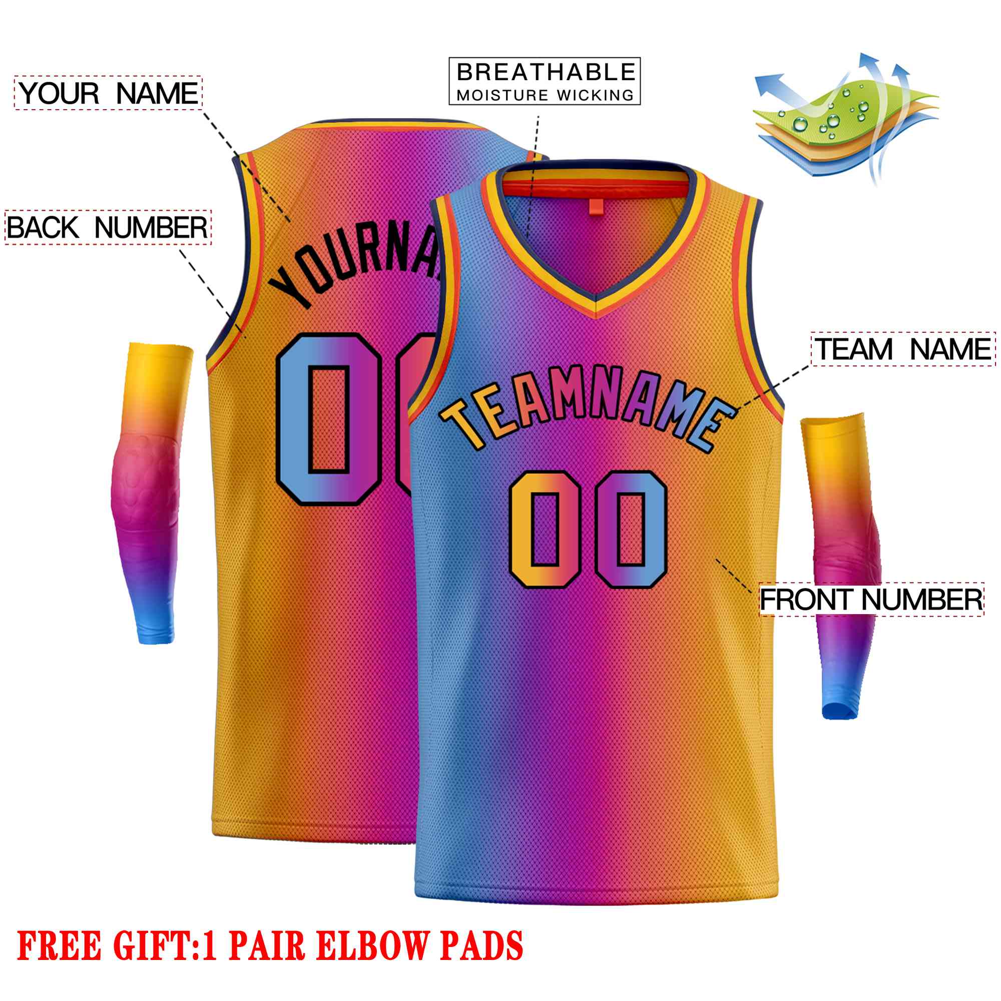 Custom Blue Orange-Black Gradient Fashion Tops Basketball Jersey