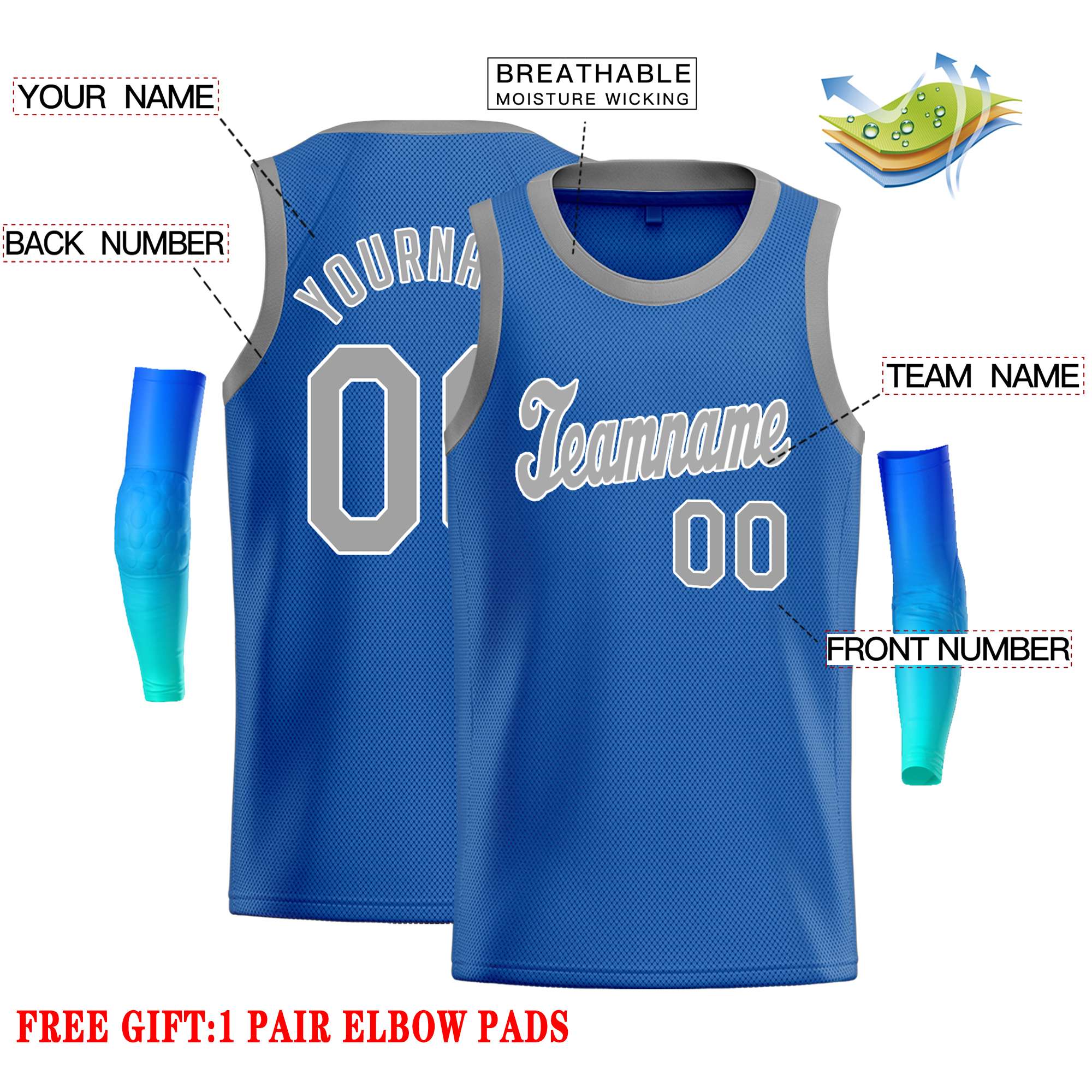 Custom Blue Gray-White Classic Tops Casual Basketball Jersey