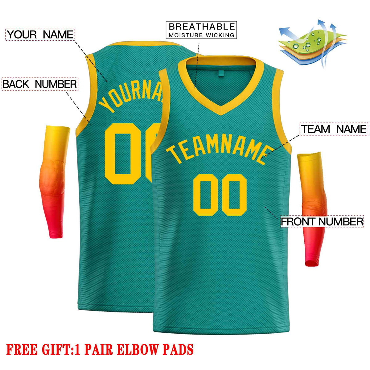 Custom Teal Yellow-Classic Tops Men Casual Basketball Jersey