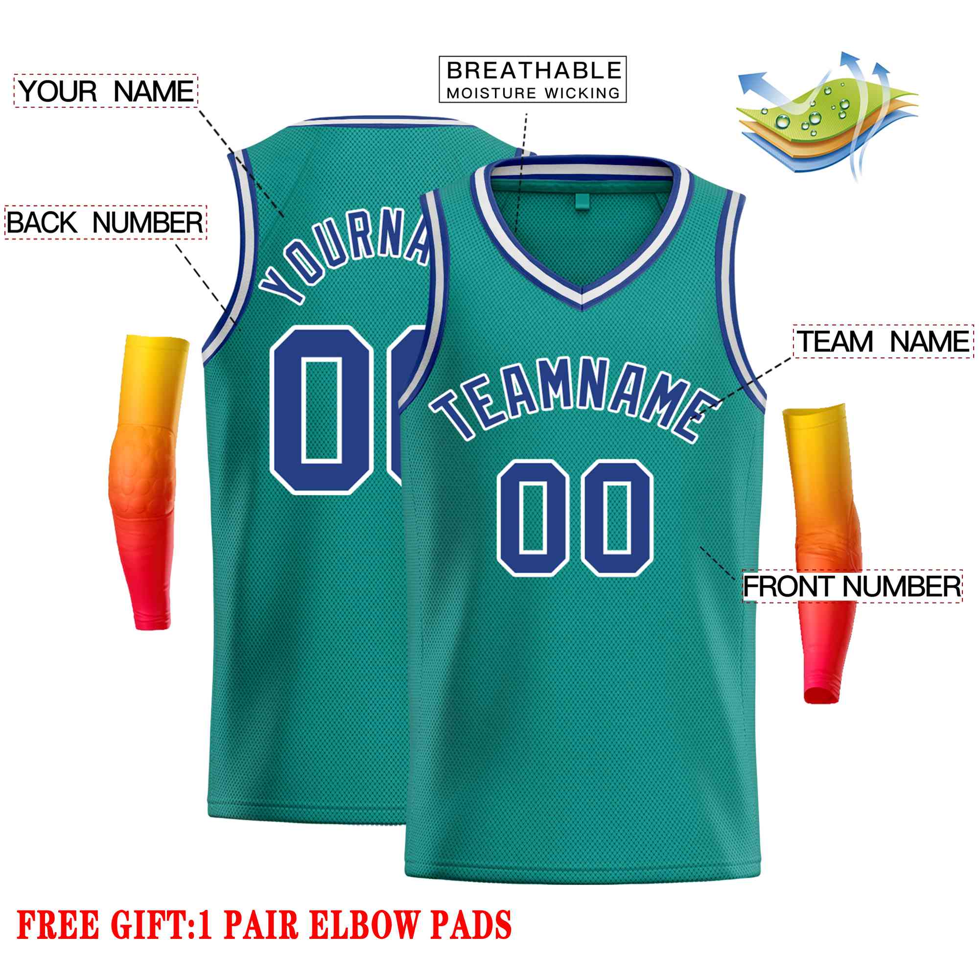 Custom Teal Blue-White Classic Tops Men Casual Basketball Jersey