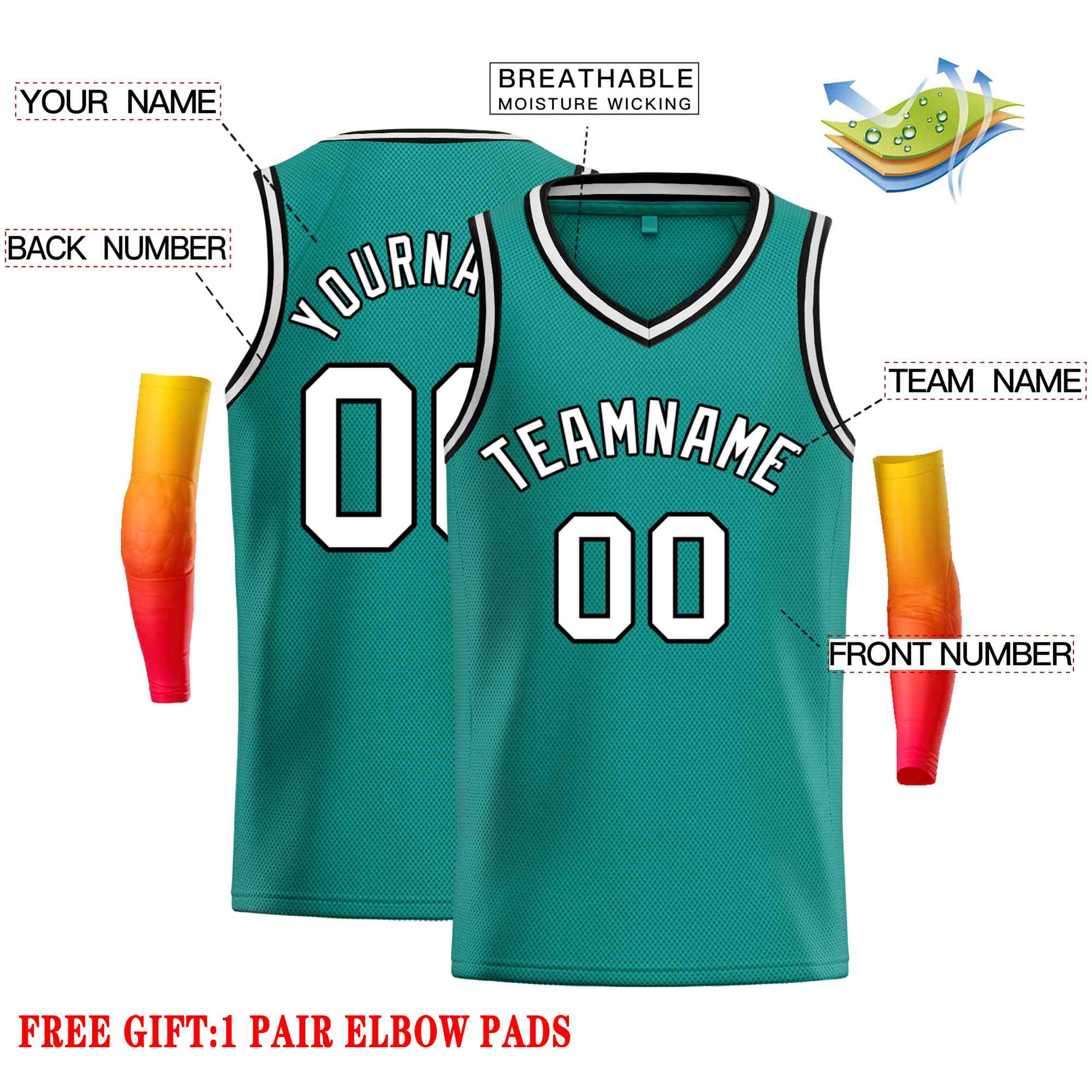 Custom Teal White-Black Classic Tops Men Casual Basketball Jersey