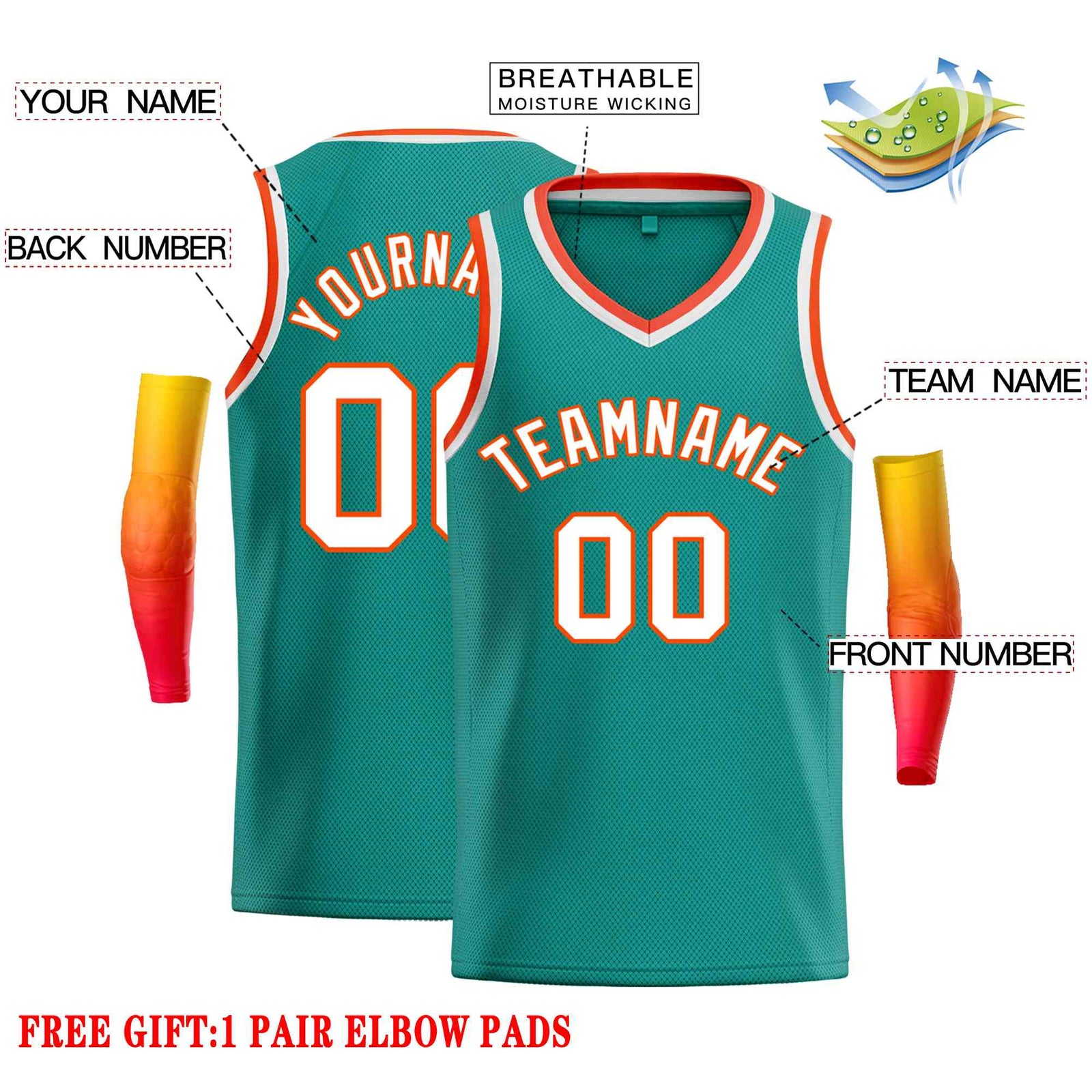 Custom Teal White-Orange Classic Tops Men Casual Basketball Jersey