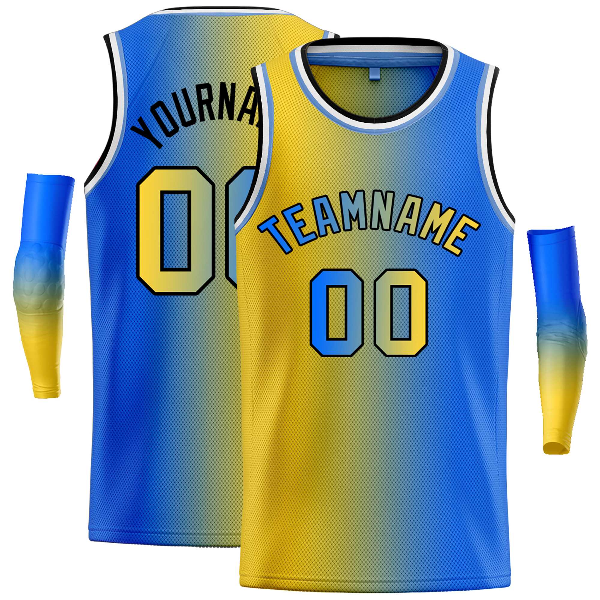 Custom Yellow Blue-Black Gradient Fashion Tops Bull Basketball Jersey