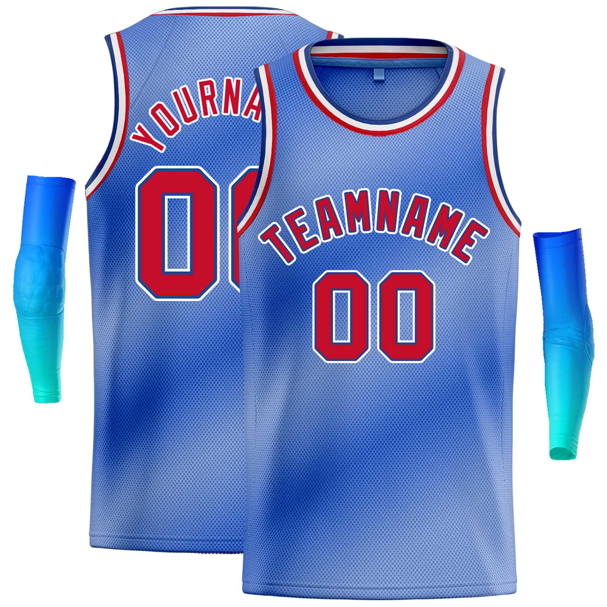 Custom Light Blue White-Red Gradient Fashion Tops Bull Basketball Jersey