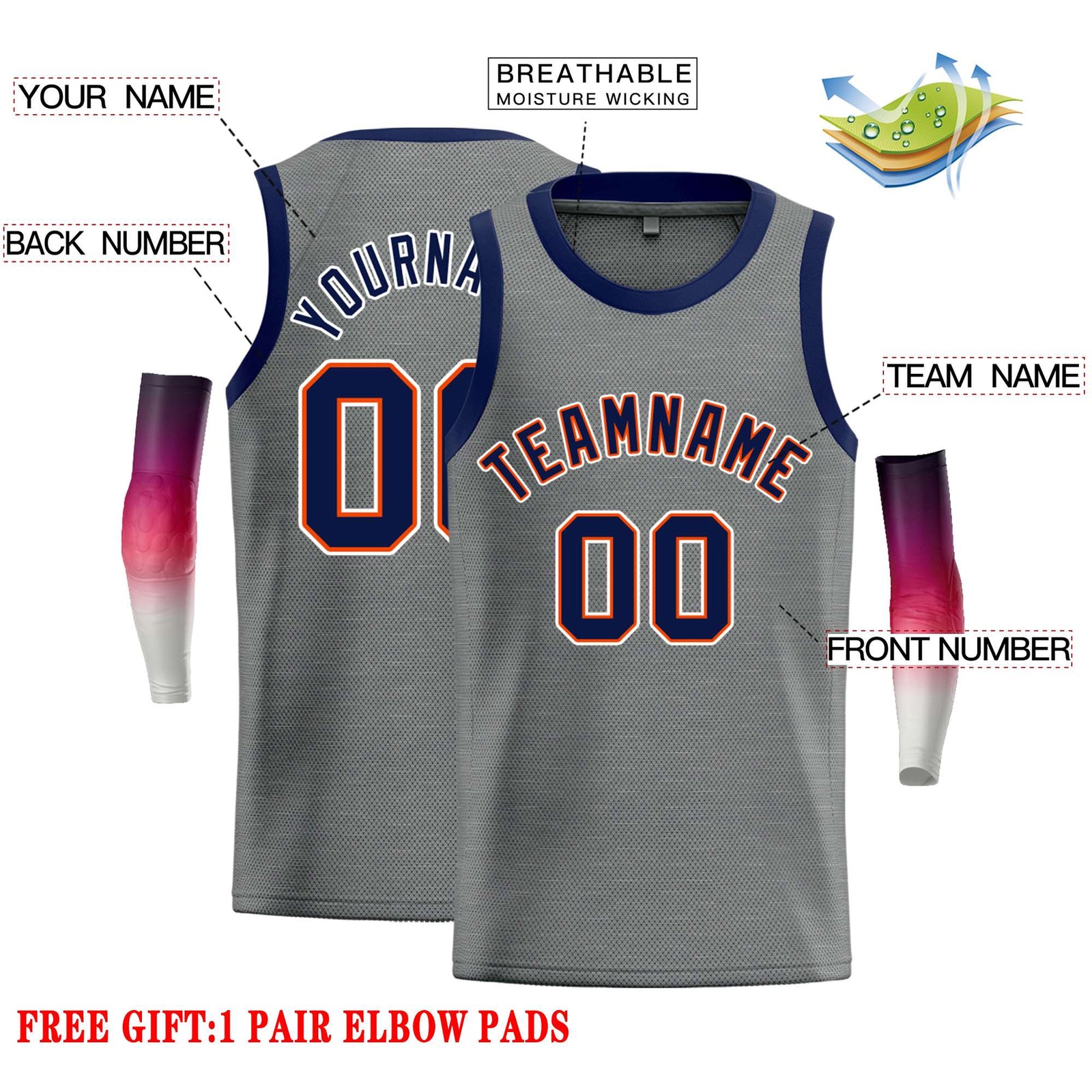 Custom Dark Gray Navy-Orange Classic Tops Casual Basketball Jersey