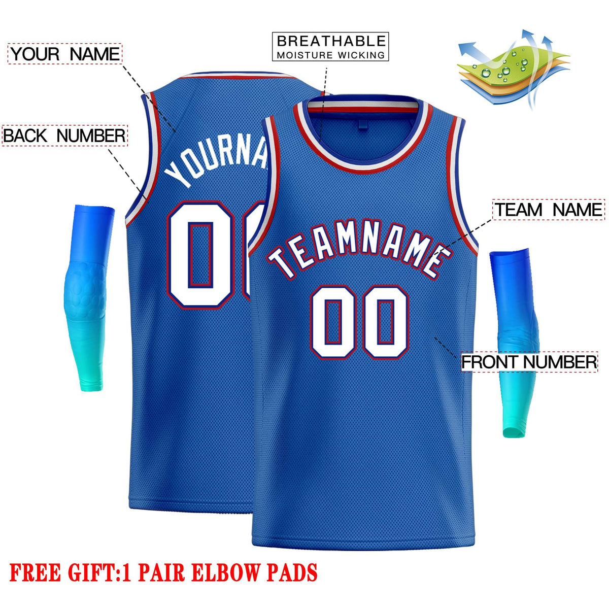 Custom Blue White-Red Classic Tops Casual Basketball Jersey