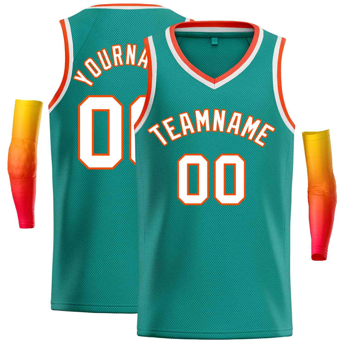 Custom Teal White-Orange Classic Tops Men Casual Basketball Jersey