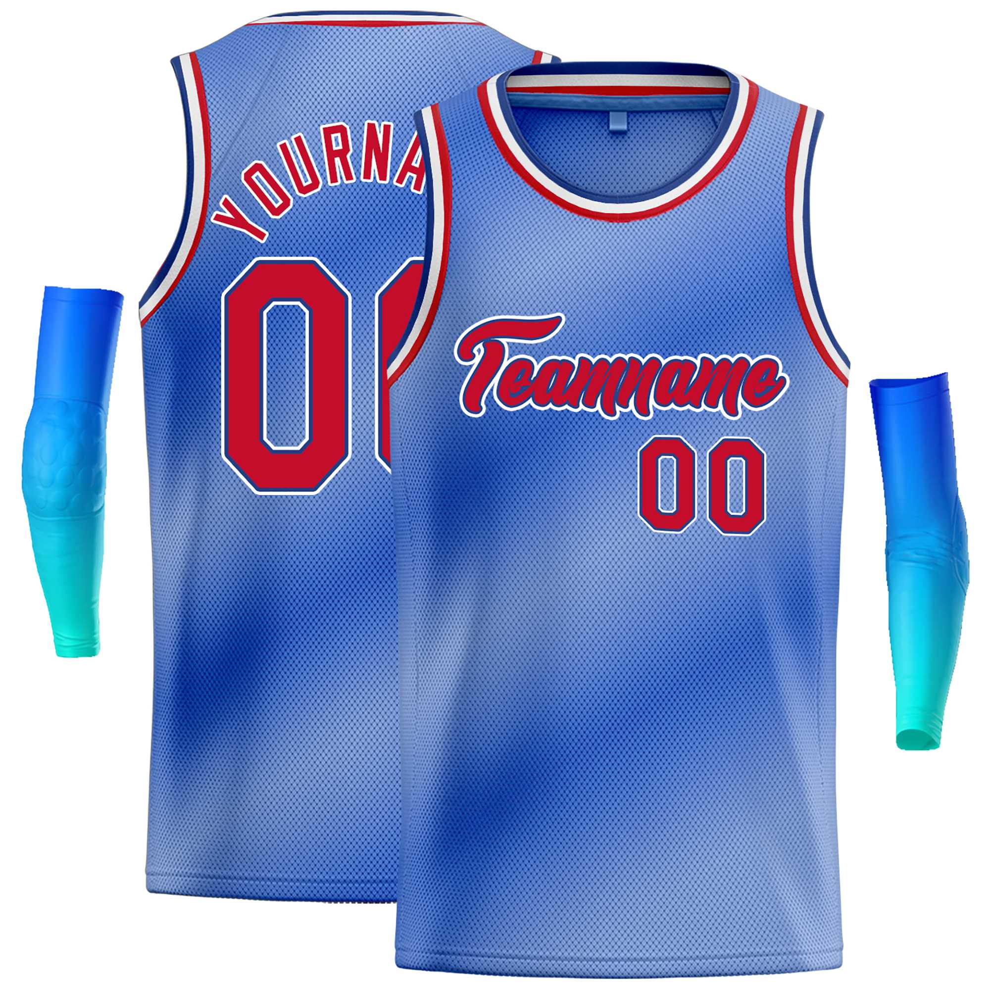 Custom Light Blue White-Red Gradient Fashion Tops Heal Basketball Jersey