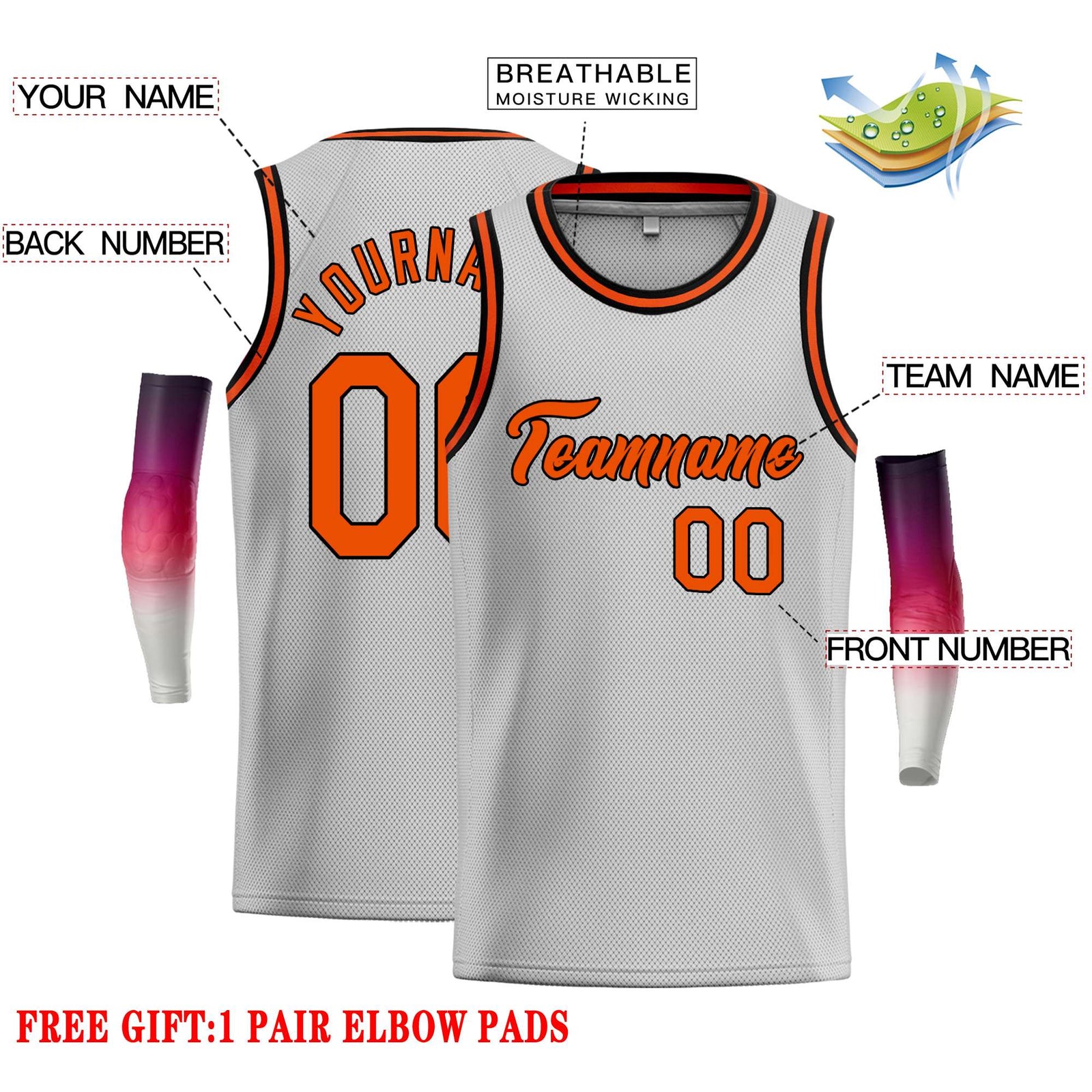 Custom Gray Orange-Black Classic Tops Casual Basketball Jersey