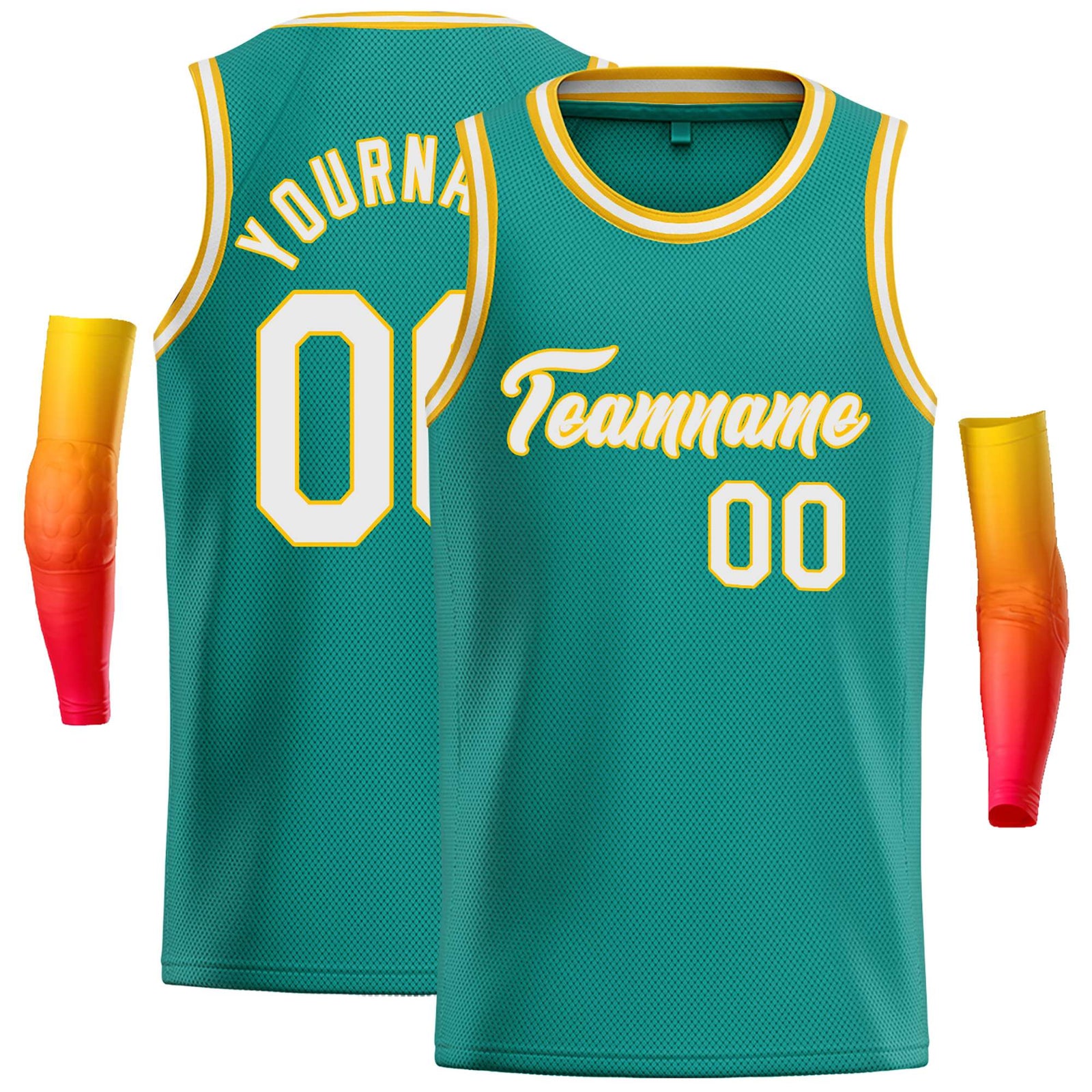 Custom Teal White-Yellow Classic Tops Casual Basketball Jersey