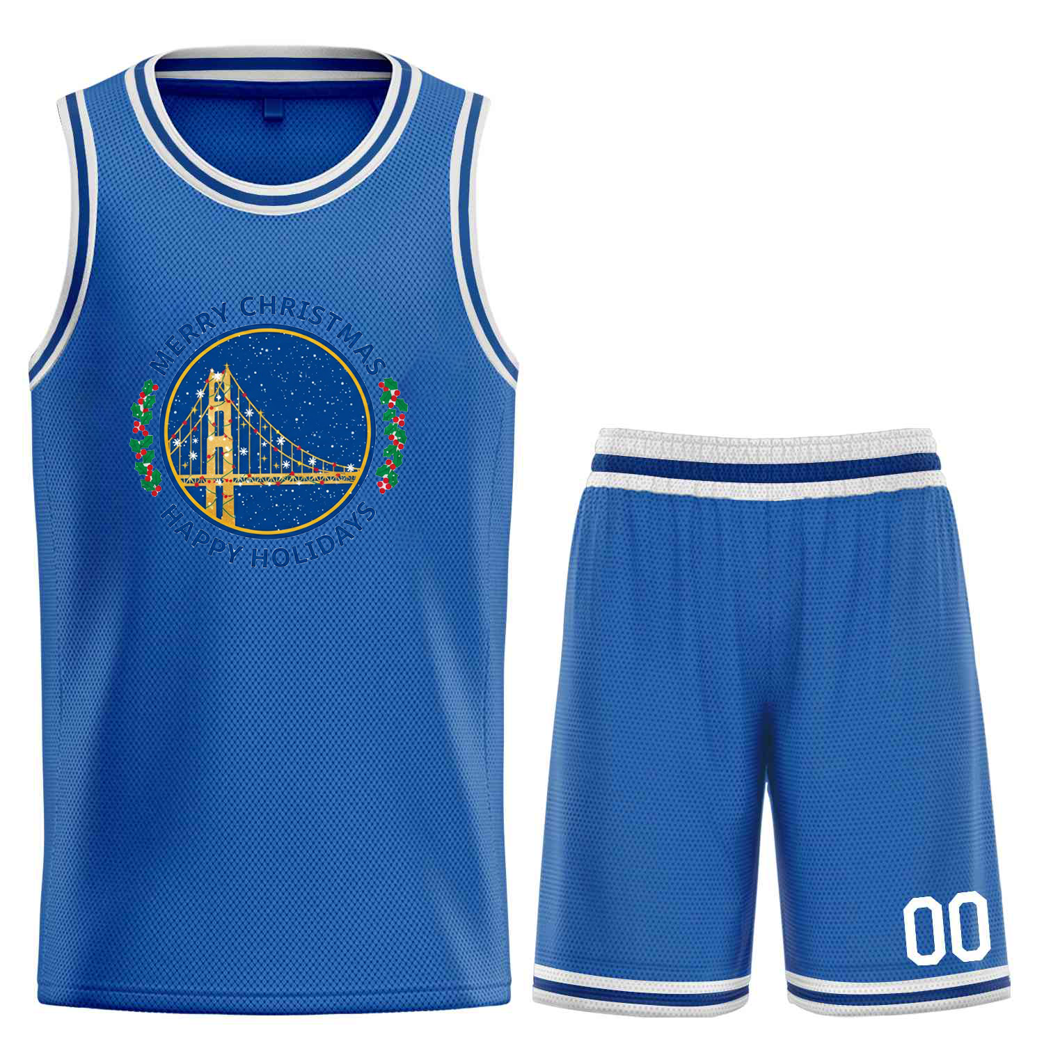 Custom Christmas California Blue White Heal Sports Uniform Classic Sets Basketball Jersey