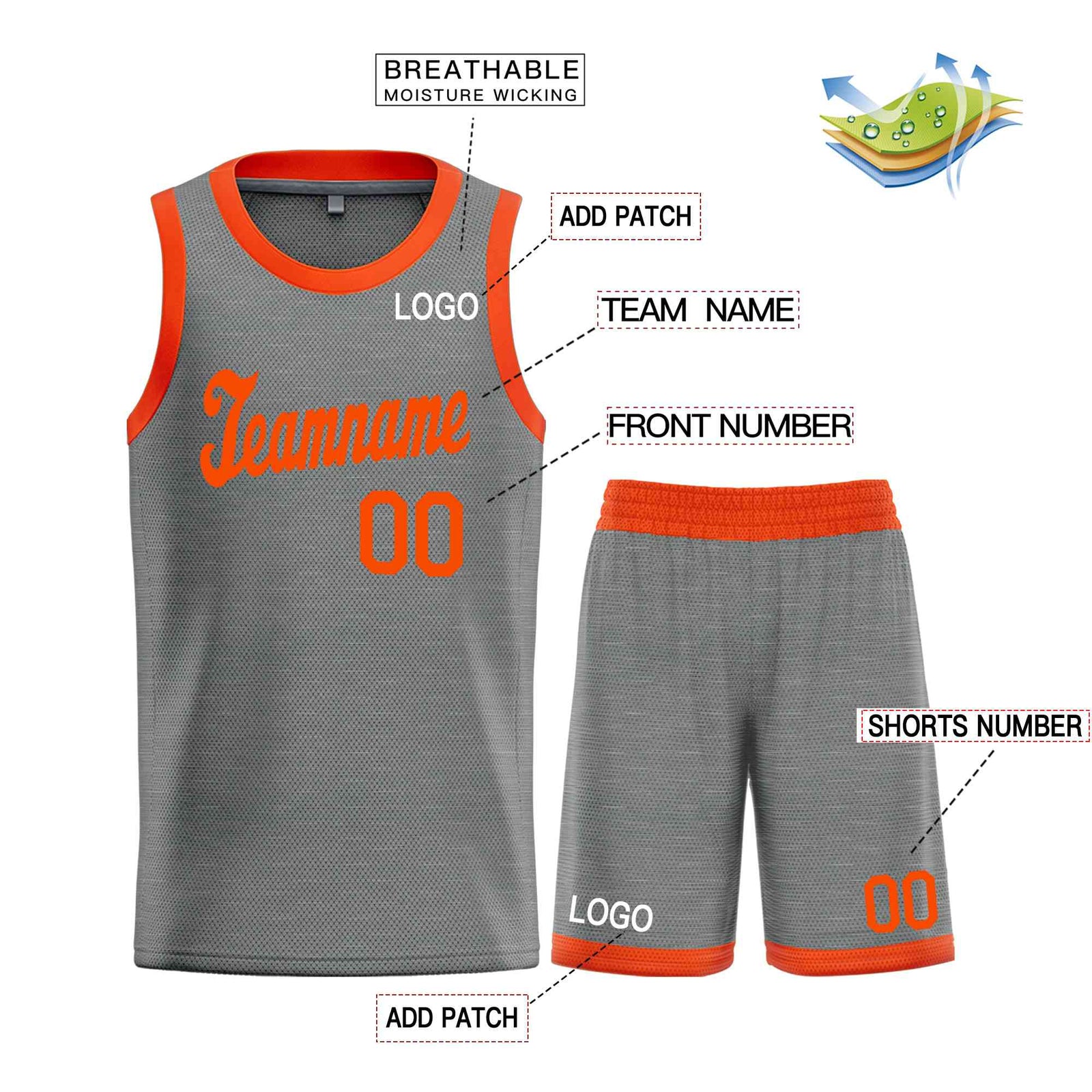 Custom Dark Gray Orange Classic Sets Sports Uniform Basketball Jersey