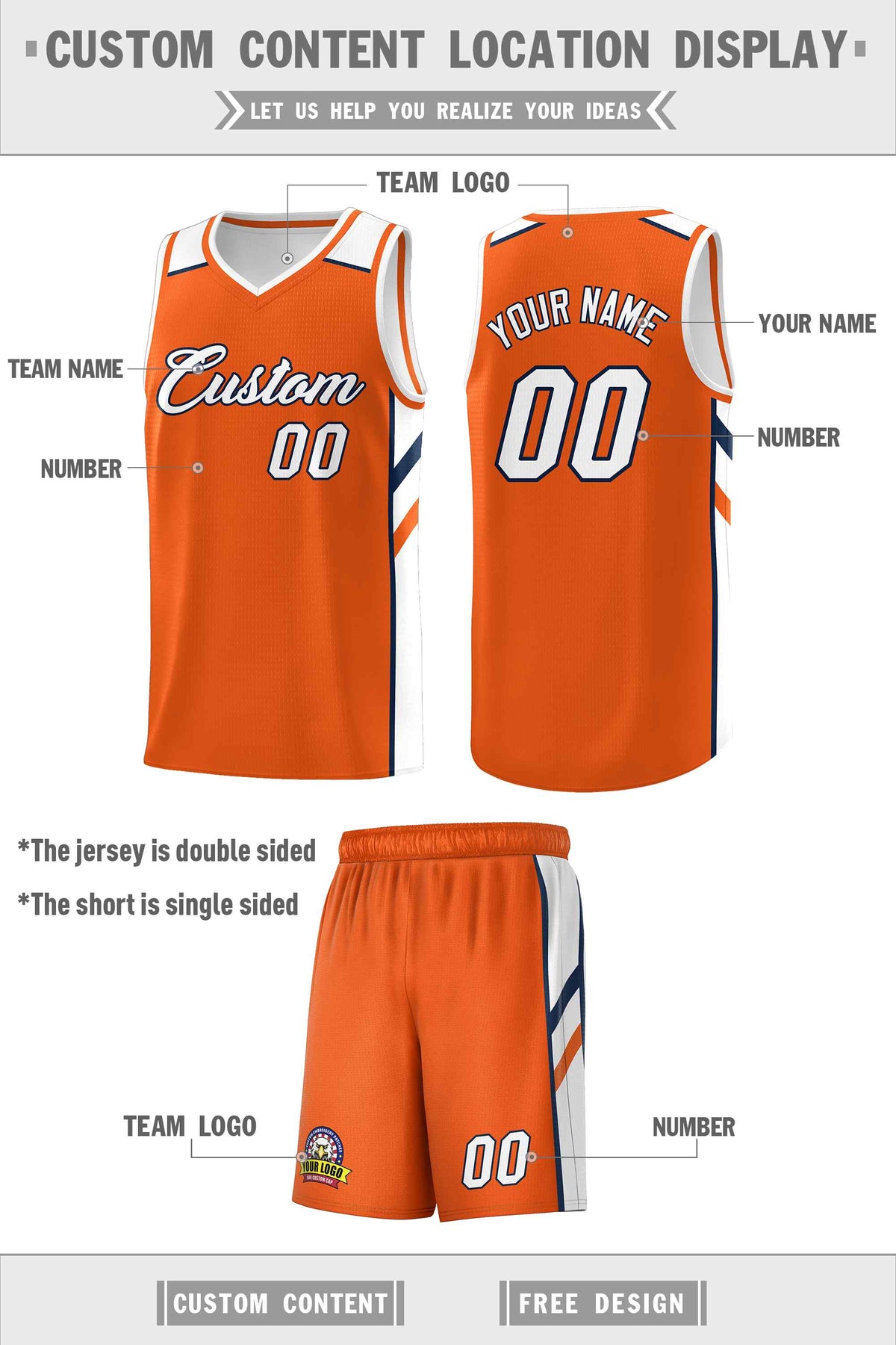 Custom Orange White Double Side Sets Men Basketball Jersey