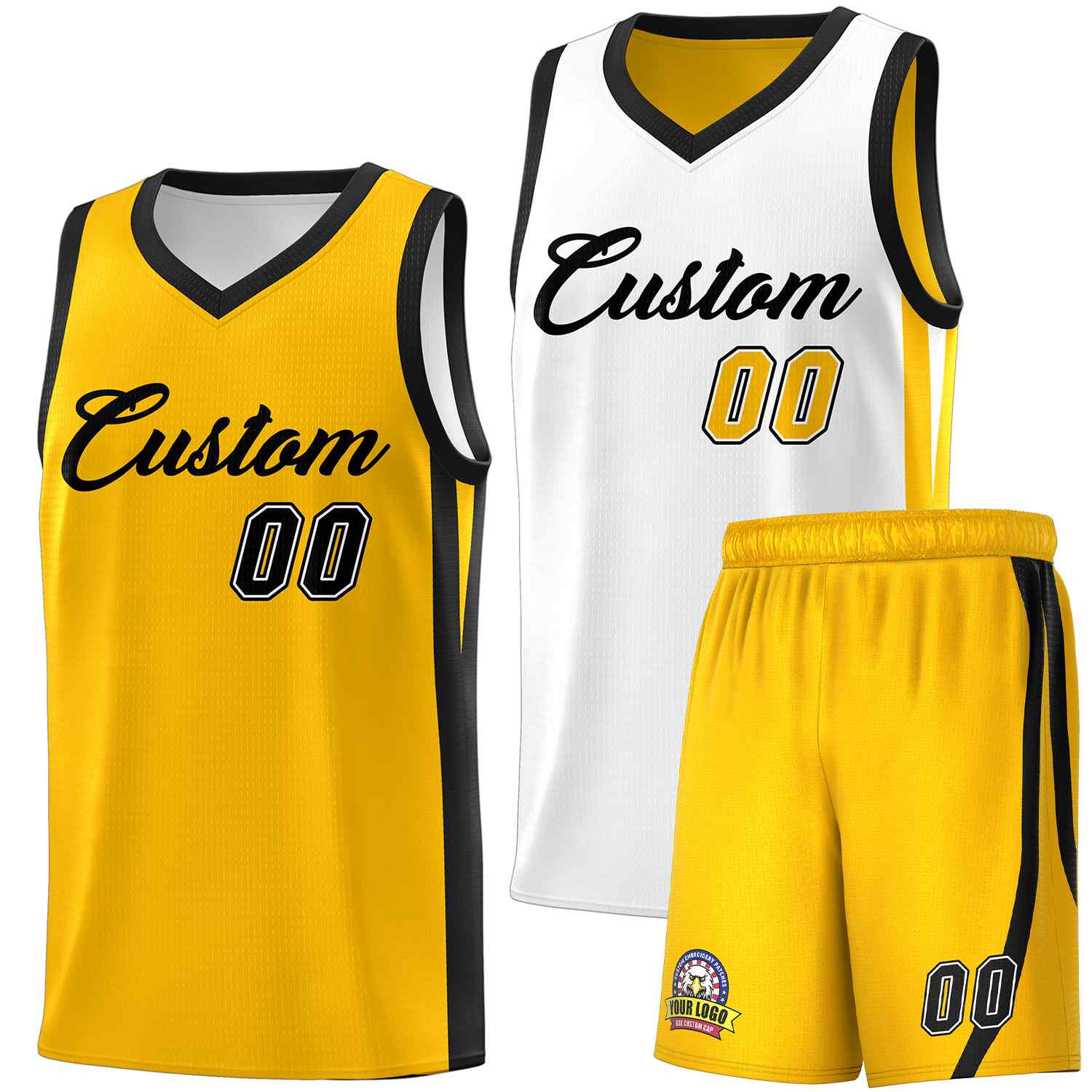 Custom White Yellow Double Side Sets Men Basketball Jersey