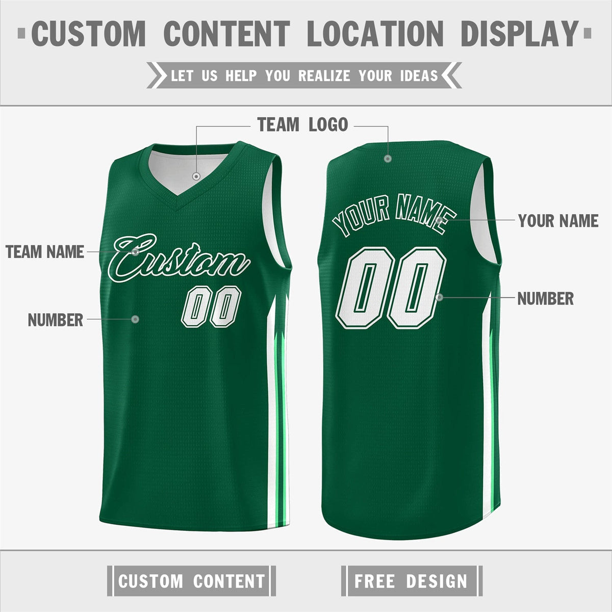 Custom Green White Double Side Tops Men Training Basketball Jersey