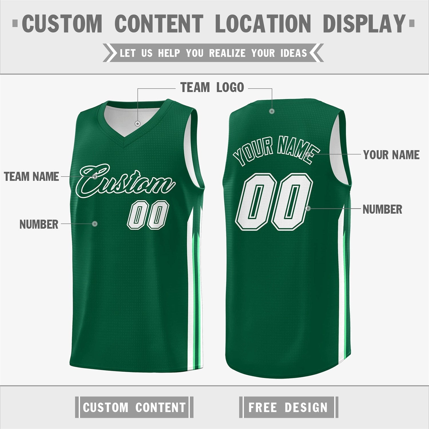 Custom Green White Double Side Tops Men Training Basketball Jersey