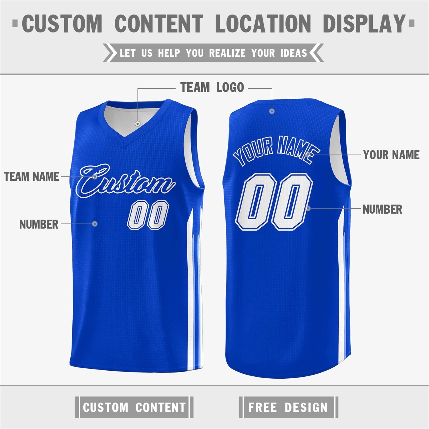 Custom Royal White Double Side Tops Men Training Basketball Jersey