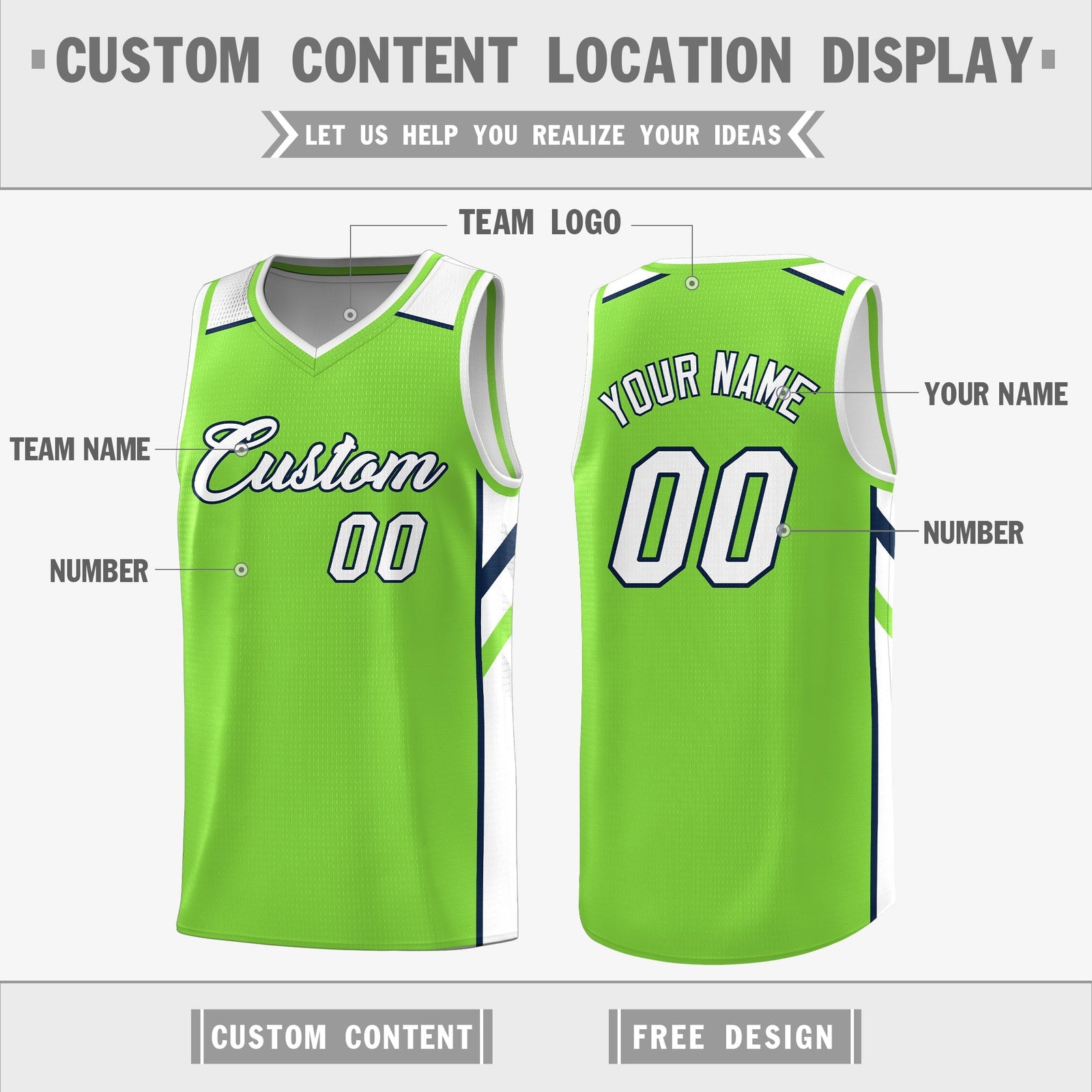 Custom Green Double Side Tops Training Basketball Jersey