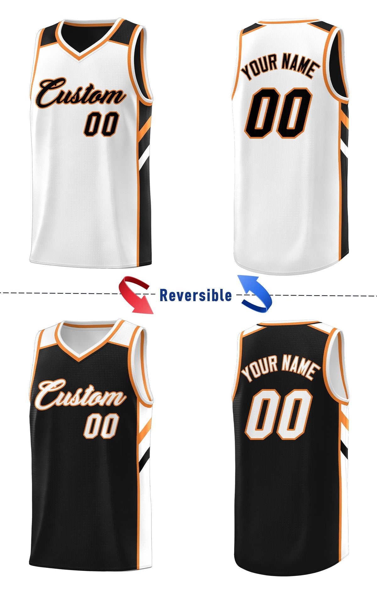 Custom Black White Double Side Tops Casual Basketball Jersey