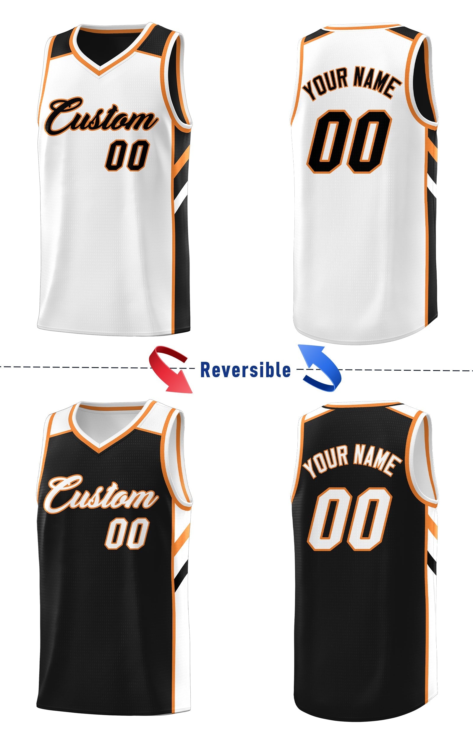 Custom Black White Double Side Tops Casual Basketball Jersey
