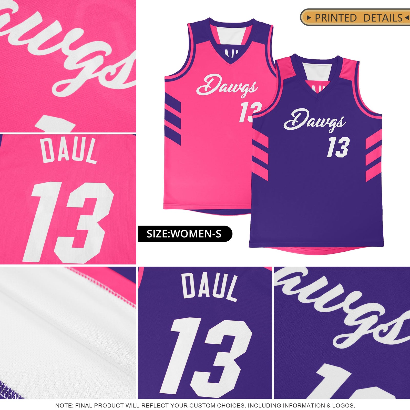 Custom Purple Yellow Double Side Sets Personalized Basketball Jersey