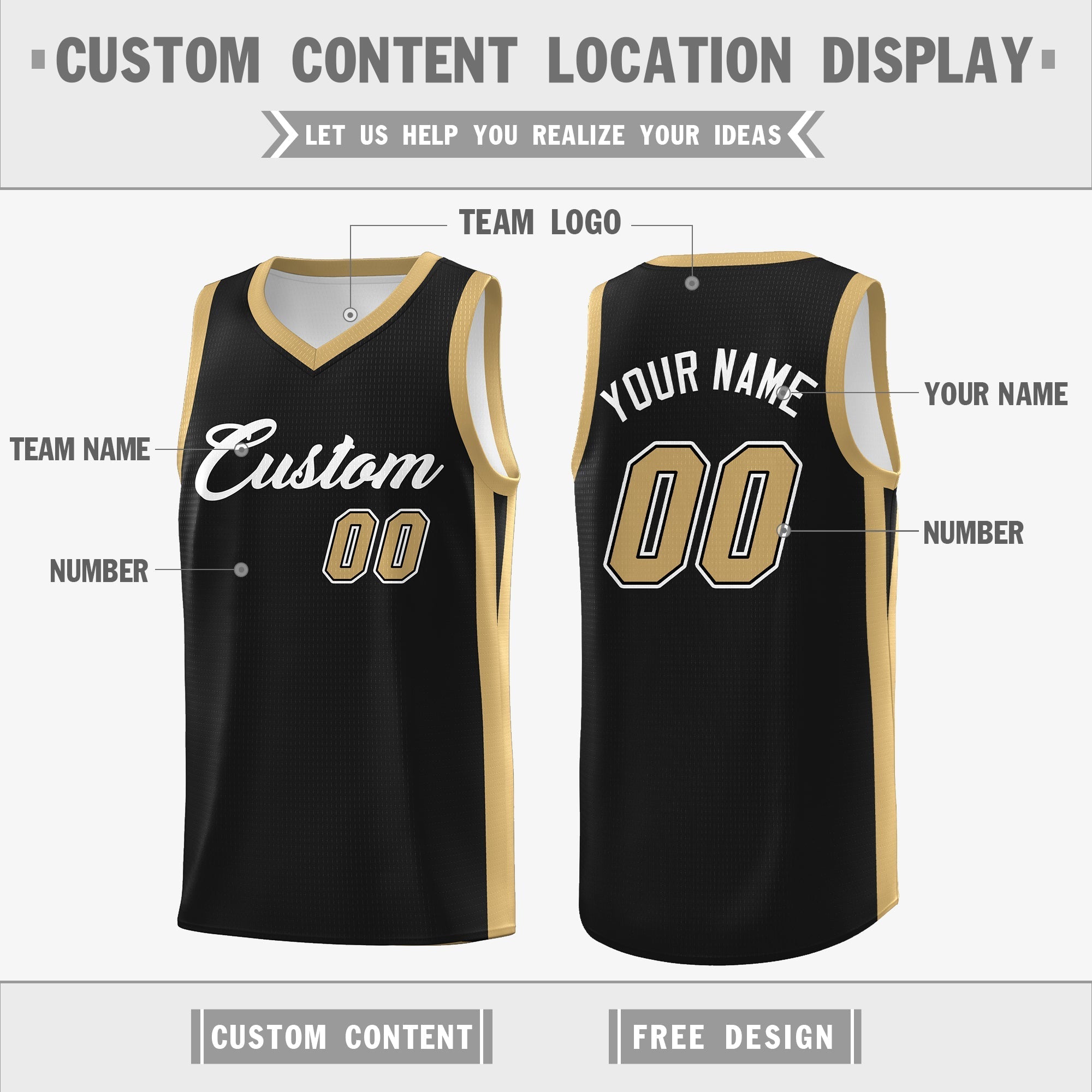 Custom Black White-Khaki Double Side Tops Athletic Basketball Jersey