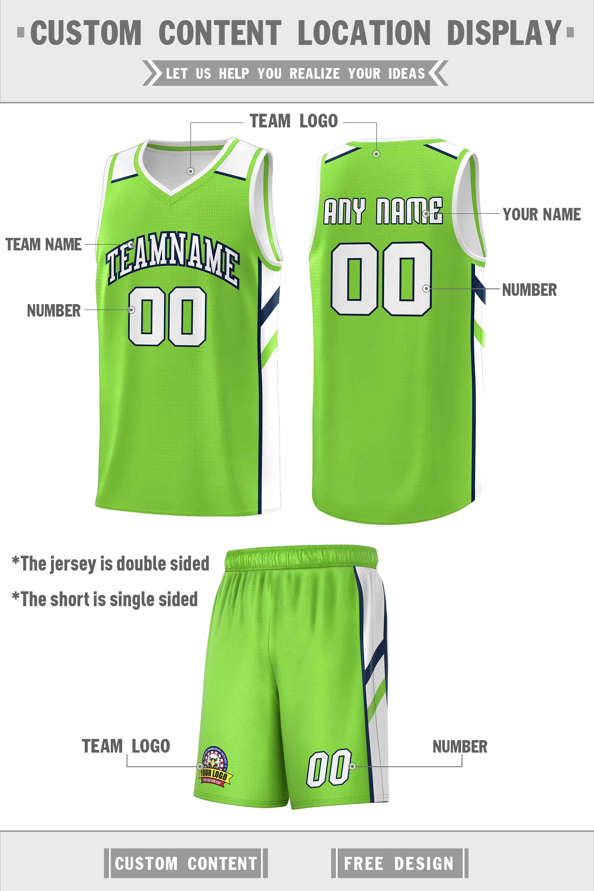 Custom Neon Green White Double Side Sets Men Basketball Jersey