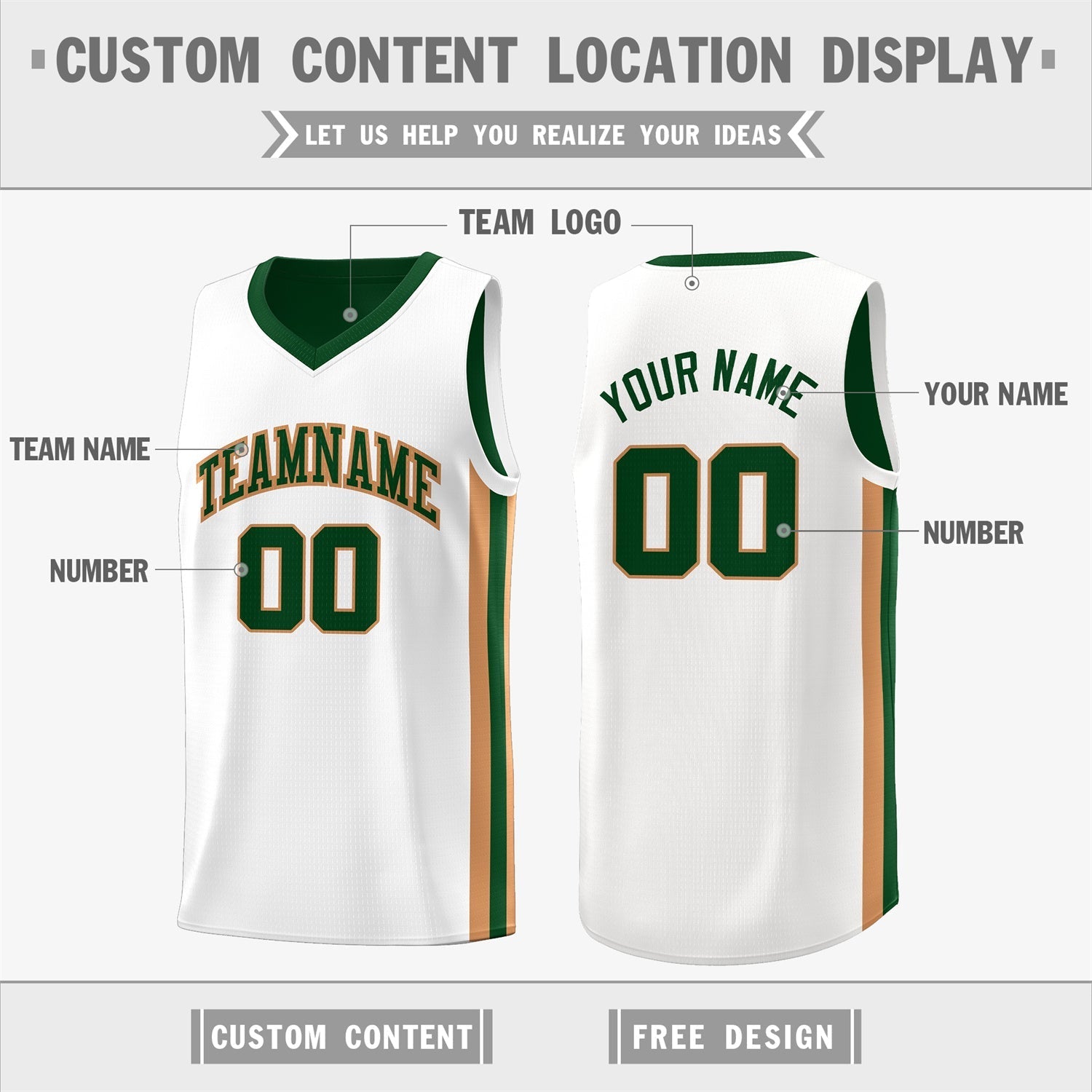 Custom Green Khaki-White Double Side Tops Basketball Jersey
